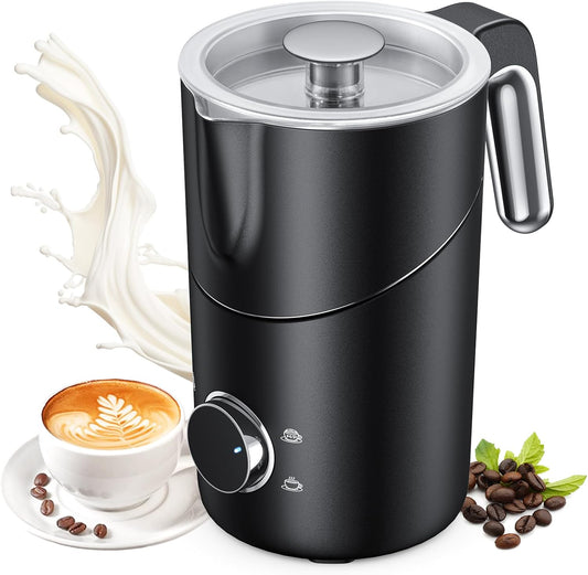 Milk Frother and Steamer, 8-in-1 Rechargeable Electric Milk Frother for Coffee, 13.5oz/400mL Large Capacity Automatic Warm and Cold Foam Maker, Hot Chocolate Maker Coffee Frother, Black