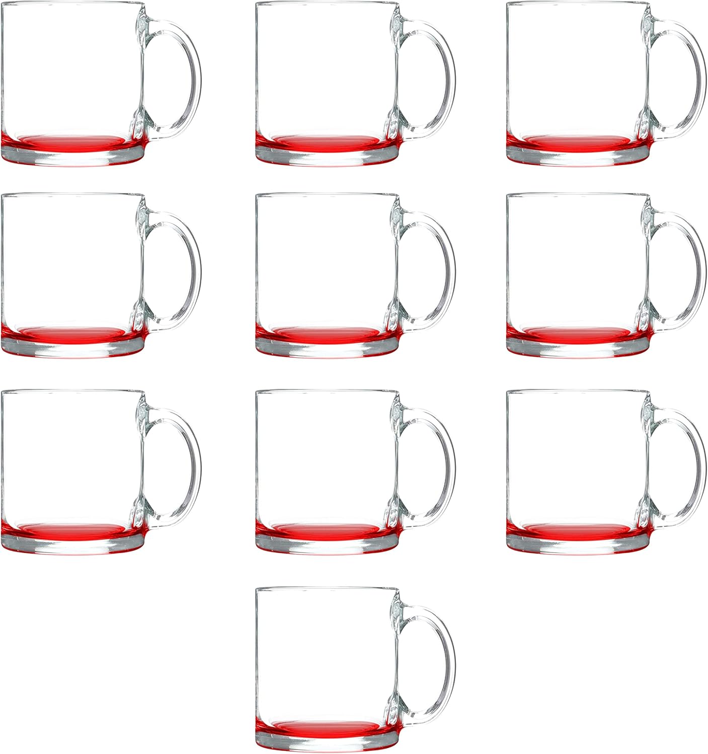 Libbey Clear Glass Coffee Mugs 13 oz. Set of 10, Bulk Pack - Perfect for Coffee, Tea, Espresso, Hot Cocoa, Other Beverages - Red Bottom
