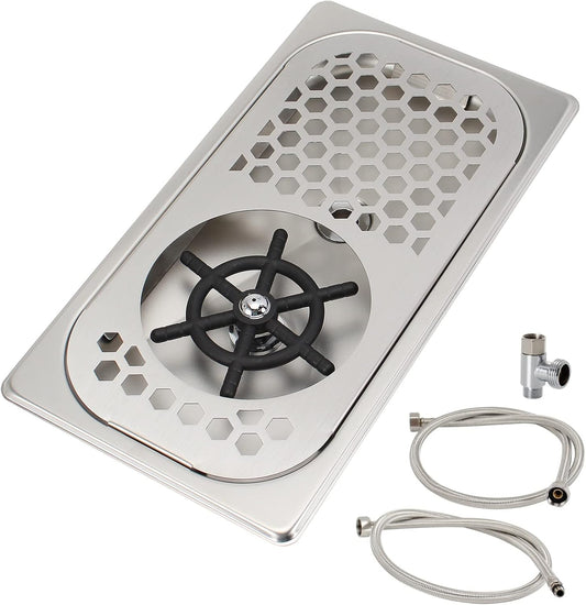 DIBTSA Pitcher Rinser, Espresso Rinser with Spray, Drain and Drip Tray, Stainless Steel Bar Glass Rinser for Sink, Cup Washer for Home Kitchen Hotel Cafe Restaurant (12.8x6.9x1.06 Inch)