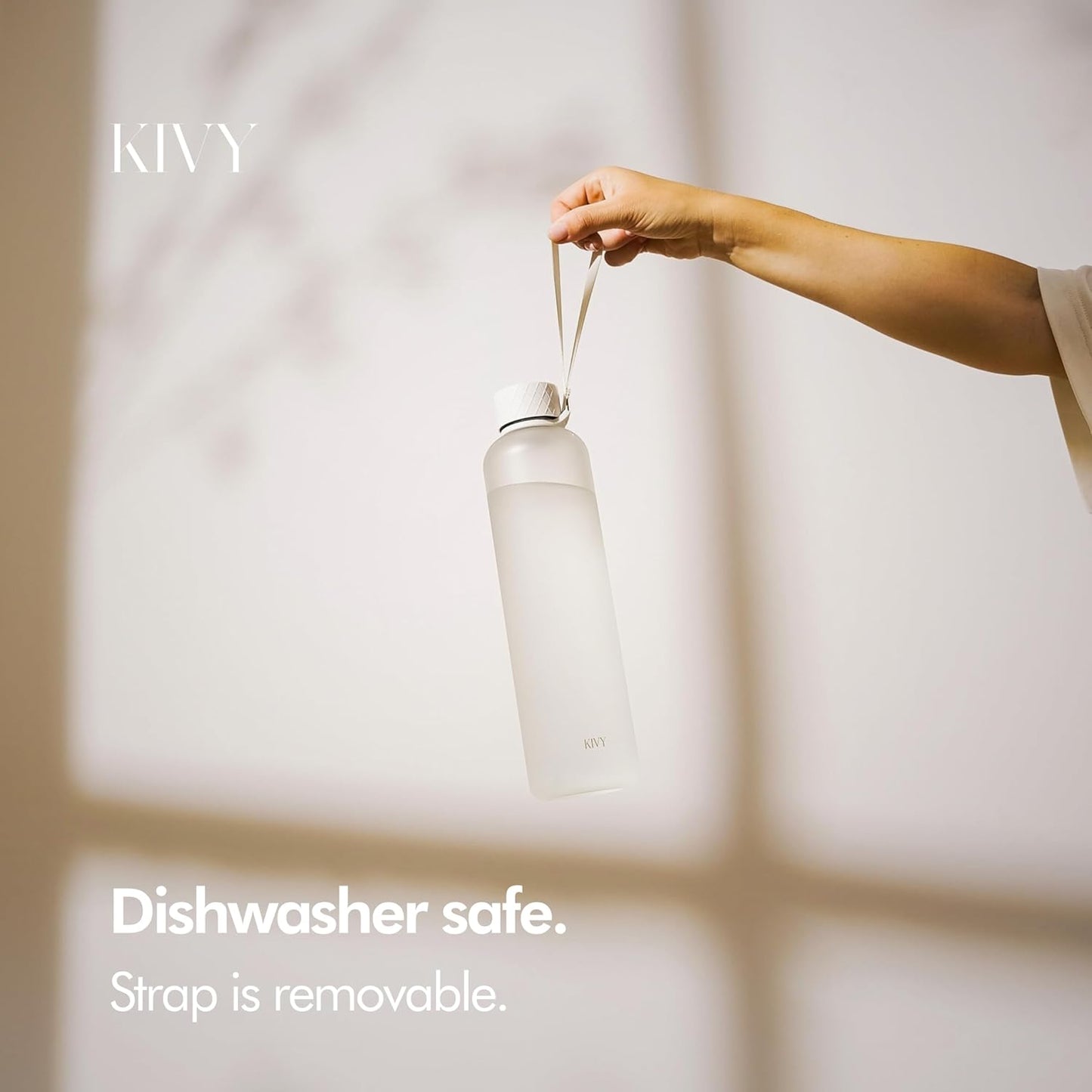 KIVY Slim Water Bottle 32oz [Lightweight & Shatterproof] Fits Cupholder & Backpack - Dishwasher safe water bottle no straw - Cute aesthetic water bottles screw top - Bpa free, Gold, White water bottle