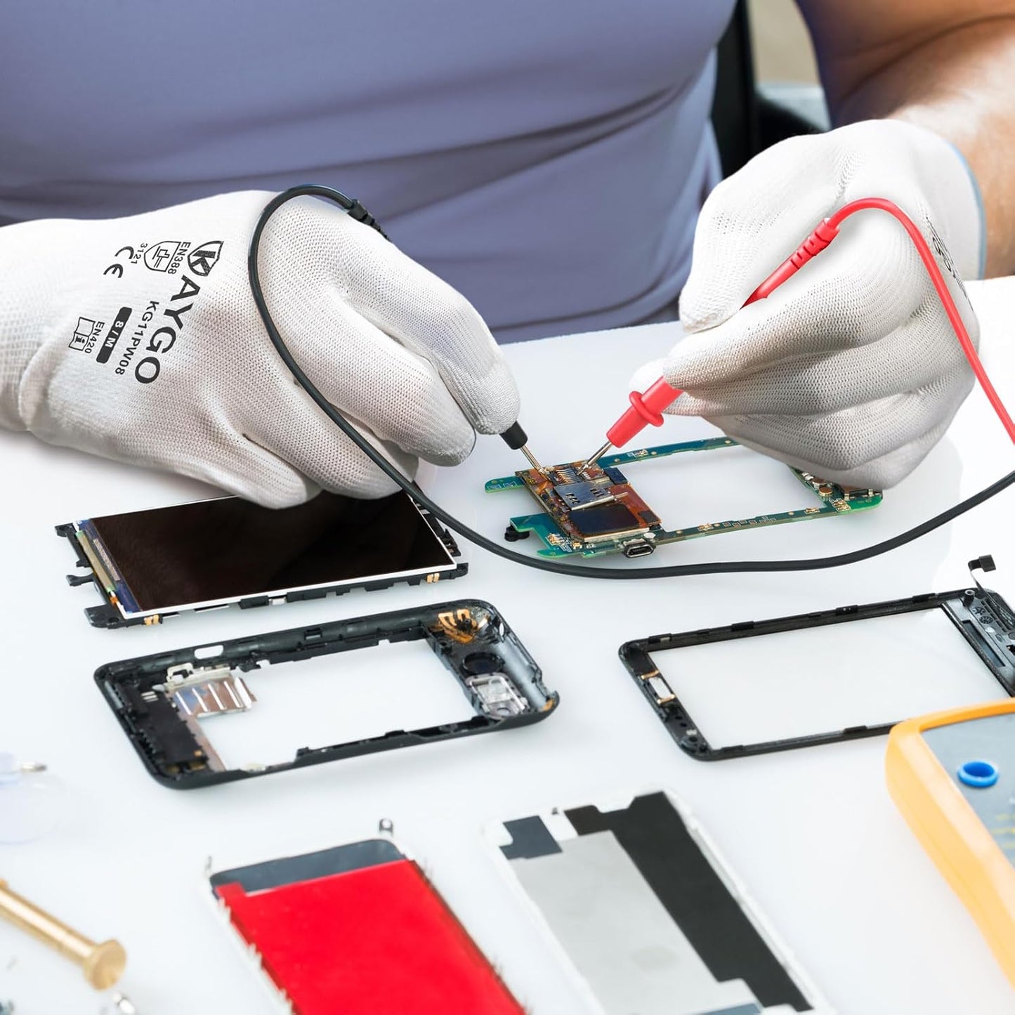 KAYGO Safety Work Gloves PU Coated,60 Pairs KG11P Seamless Knit Glove with Polyurethane Coated Smooth Grip on Palm & Fingers for Men and Women (M, White)