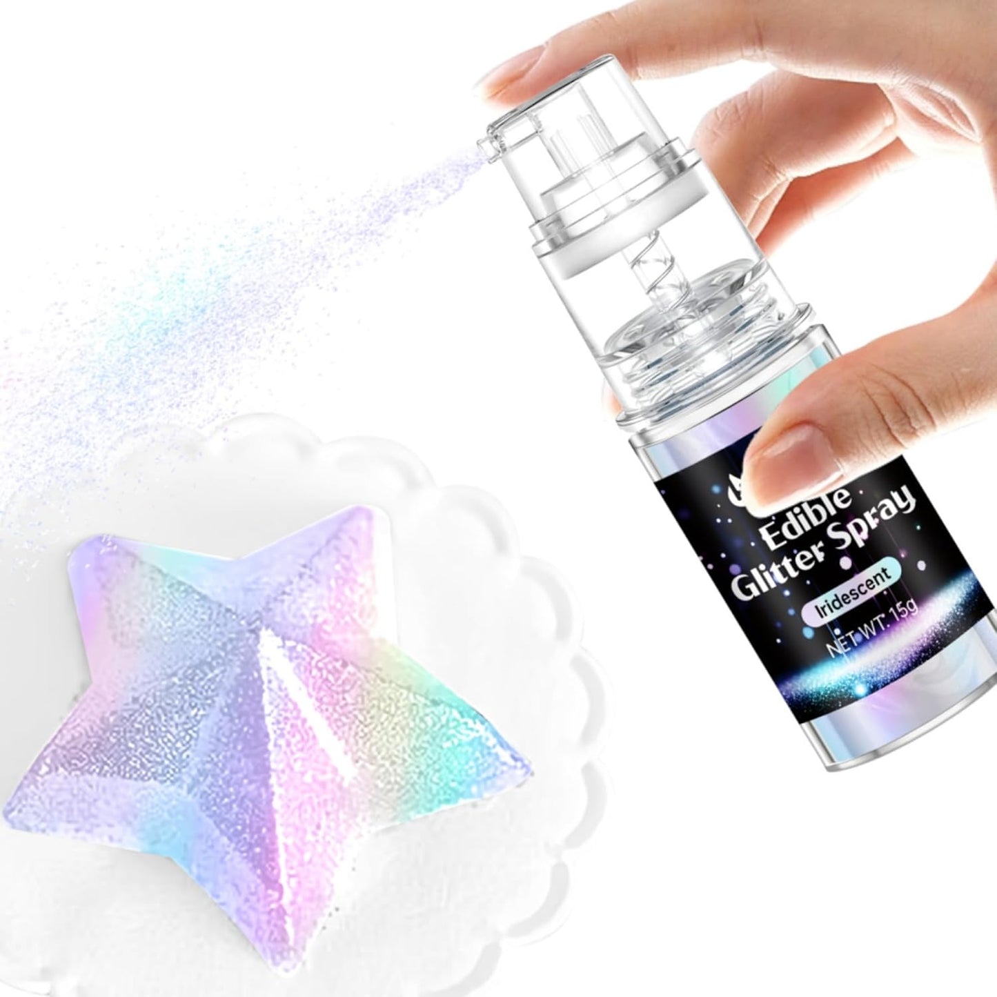 Iridescent Edible Glitter Spray - 15g Herbeklab Edible Iridescent Glitter for Cakes Food Grade Rainbow Cake Spray for Chocolate Strawberry Cookie