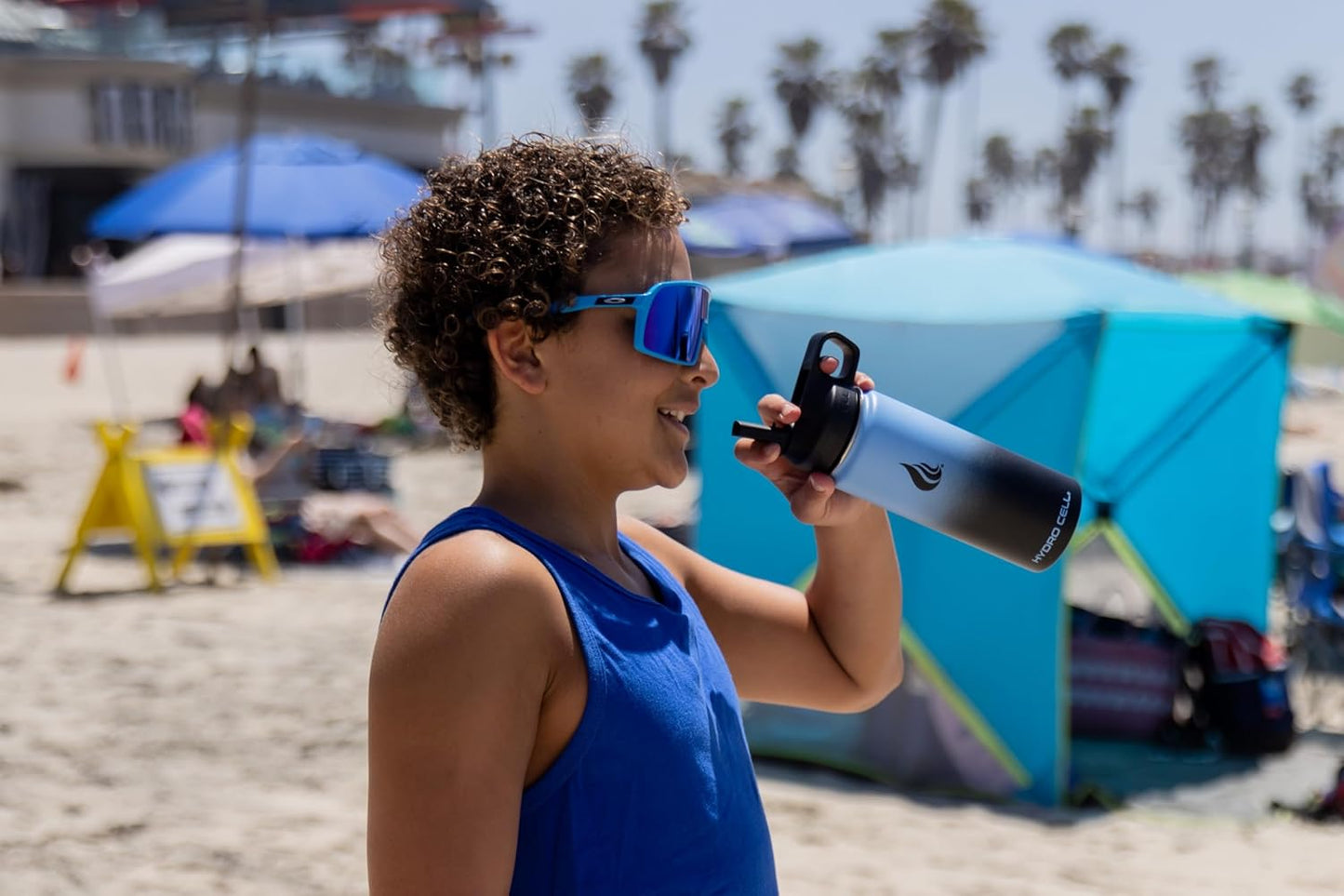 HYDRO CELL Stainless Steel Insulated Water Bottle with Straw - For Cold & Hot Drinks - Metal Vacuum Flask with Screw Cap and Modern Leakproof Sport Thermos for Adults (Blue/Black 18oz)