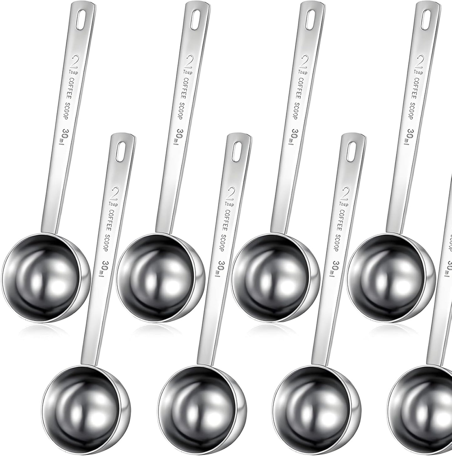 Geiserailie 8 Pieces 2 Tablespoon Scoops with Long Handle, 30 ml Stainless Steel Measuring Spoon for Coffee Milk Fruit Powder, Loose Tea Dry, Spice Jar, Cooking Baking, and Other Dry Goods