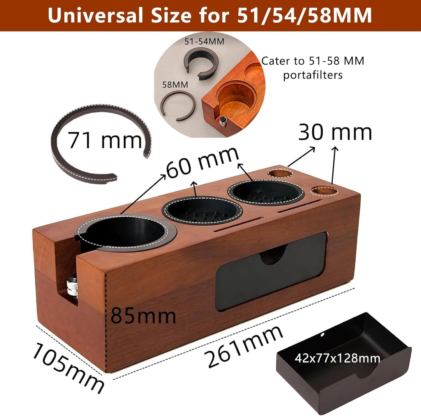 Espresso Tamping Station - 8 in 1 Espresso Coffee Organizer for Storage 51/53/54/58MM Espresso Tamper, Distributor, Portafilter & Puck Screen Accessories, Wooden Tamper Station