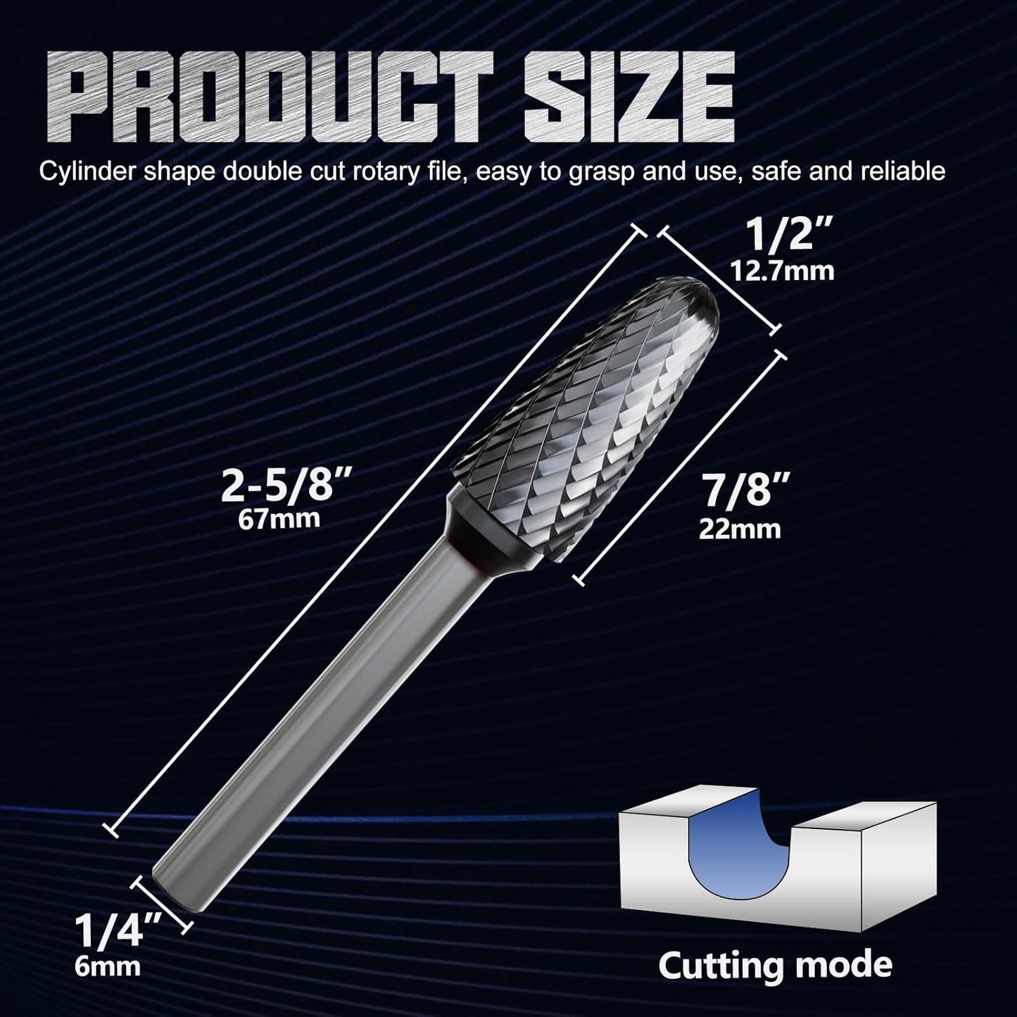 CATITO Arc Cylinder With Ball Top Die Grinder Bit, Cut Carbide Rotary Burr for Steel, Wood and Metal Working, Engraving, polishing and Cleaning