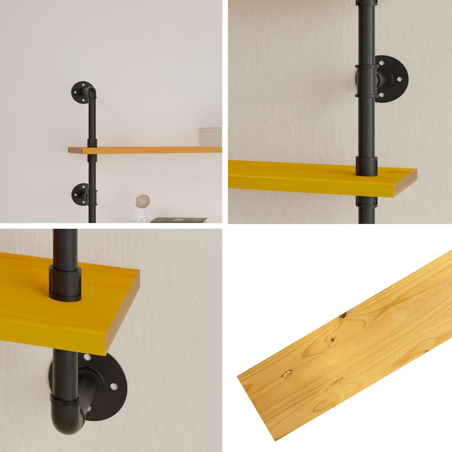 Industrial Pipe Shelving Shelf Rustic Black Wall Shelves Industrial Floating Shelves for Wall 48 Inch Farmhouse Bookshelf Pipe Shelves Living Room Kitchen