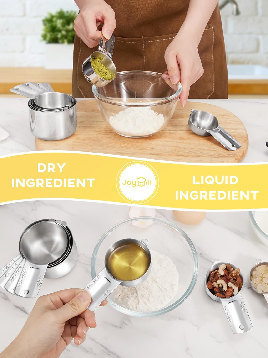 Joyhill Measuring Cups of 7 Pieces, 304 Stainless Steel Measuring Cups Metal for Baking Cooking, Dry and Liquid Ingredients
