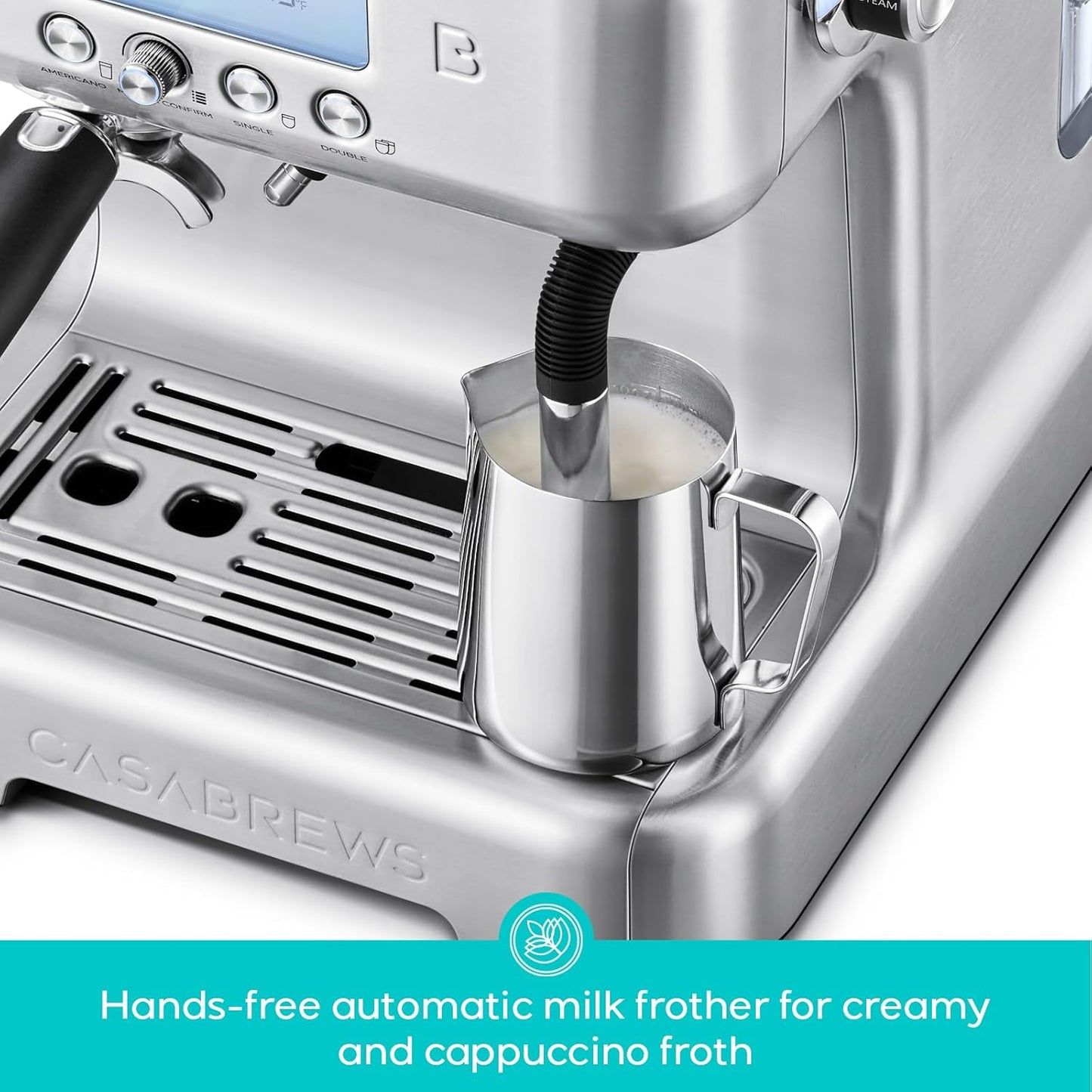 CASABREWS Neutron Pro Espresso Machine with Dual Boiler, 20 Bar Espresso Maker with Automatic Milk Frother and LCD Display, Cappuccino Latte Maker with Separate Hot Water System for Americano, Silver