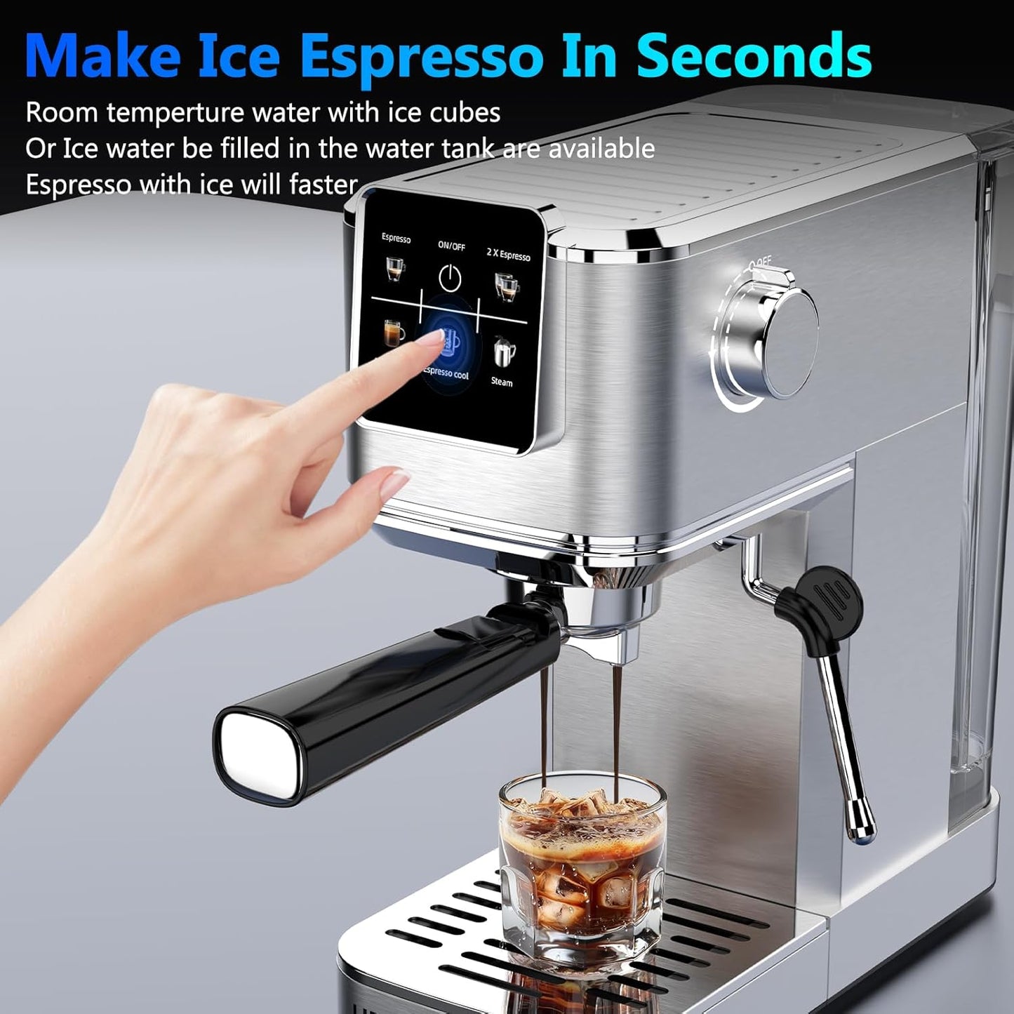 Espresso Machine 20 Bar,Touch Screen Espresso Maker with Steam Milk Frother,Stainless Steel Coffee Machine for Cappuccino Latte Americano Cold Brew,1350W Fast Heat Up System,Silver