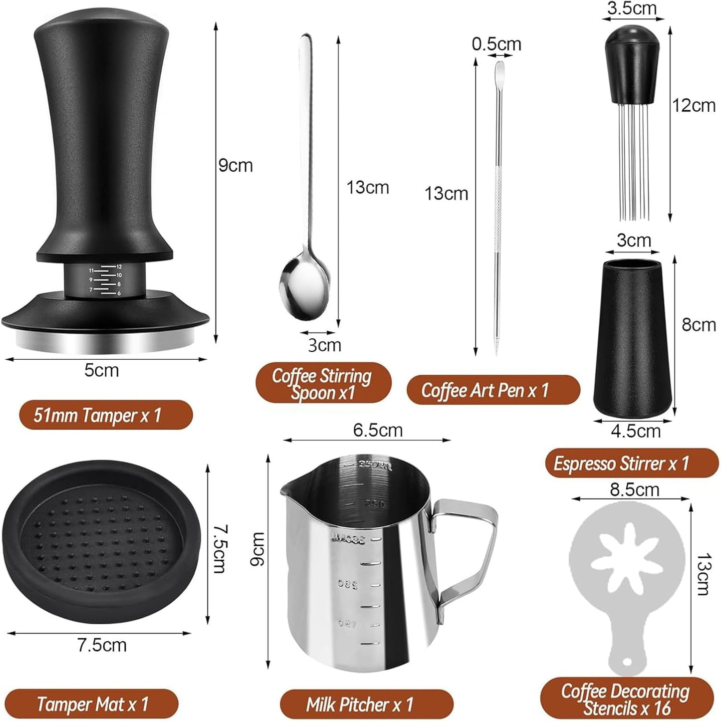 Coffee Tamper, 22 PCS Espresso Accessories Including 58mm Coffee Tamper WDT Tool Tamper Mat Coffee Stirrer Latte Art Pen Milk Frothing Pitcher Coffee Stencils