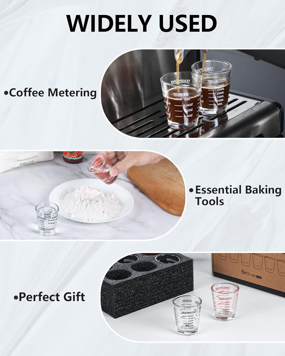 Shot Glasses Measuring Cup Set 2PACK Espresso Shot Glasses Liquid Heavy Glass 26-Incremental Measurement 1 OZ, 2 TBS, 6 TSP, 30 ML Kitchen Tools (White)