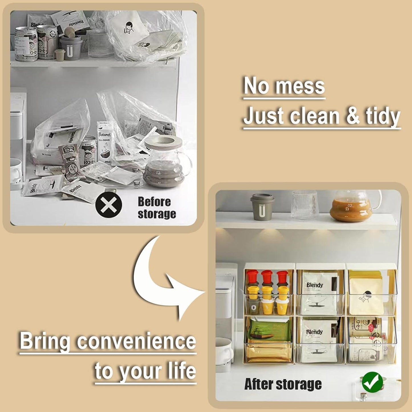 Acrylic Tea Bag Organizer Storage Box with 2 Transparent Drawers, Multi-Functional Coffee Pod K Cup Holder Container for Kitchen Home Office Organizer - White