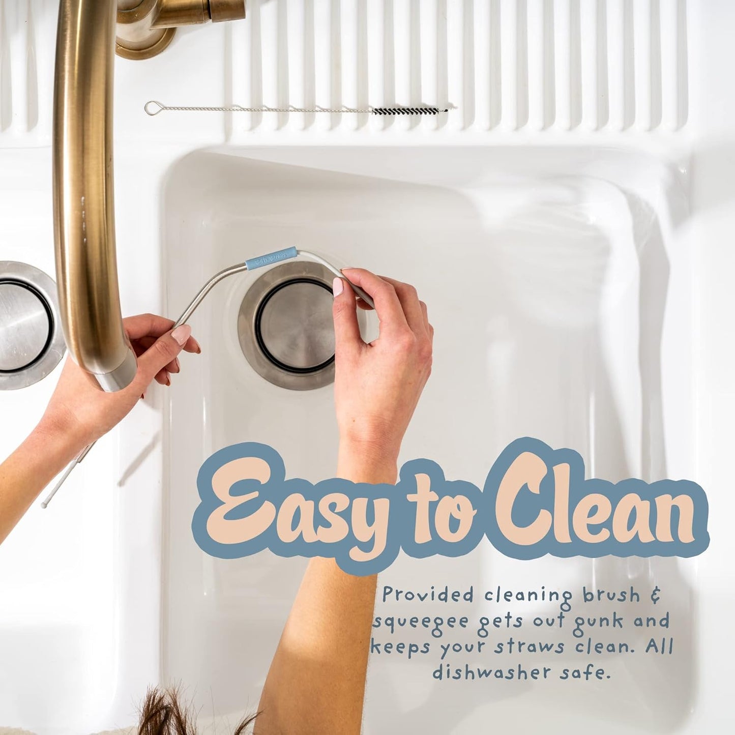 Premium Reusable Stainless Steel Drinking Straws With Silicone Tips + Patented Straw Cleaners and Carrying Case - 9” Long Metal With Curved Bend for 20/30/32oz Tumblers - Natural Colors