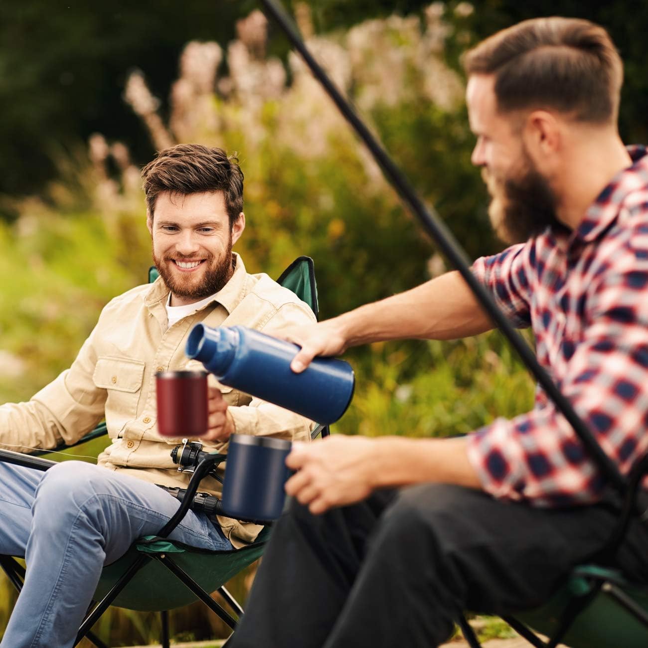 ALOUFEA 12oz Stainless Steel Insulated Coffee Mug with Handle, Double Wall Vacuum Travel Mug, Tumbler Cup with Fliping Lid, Navy and Army Green