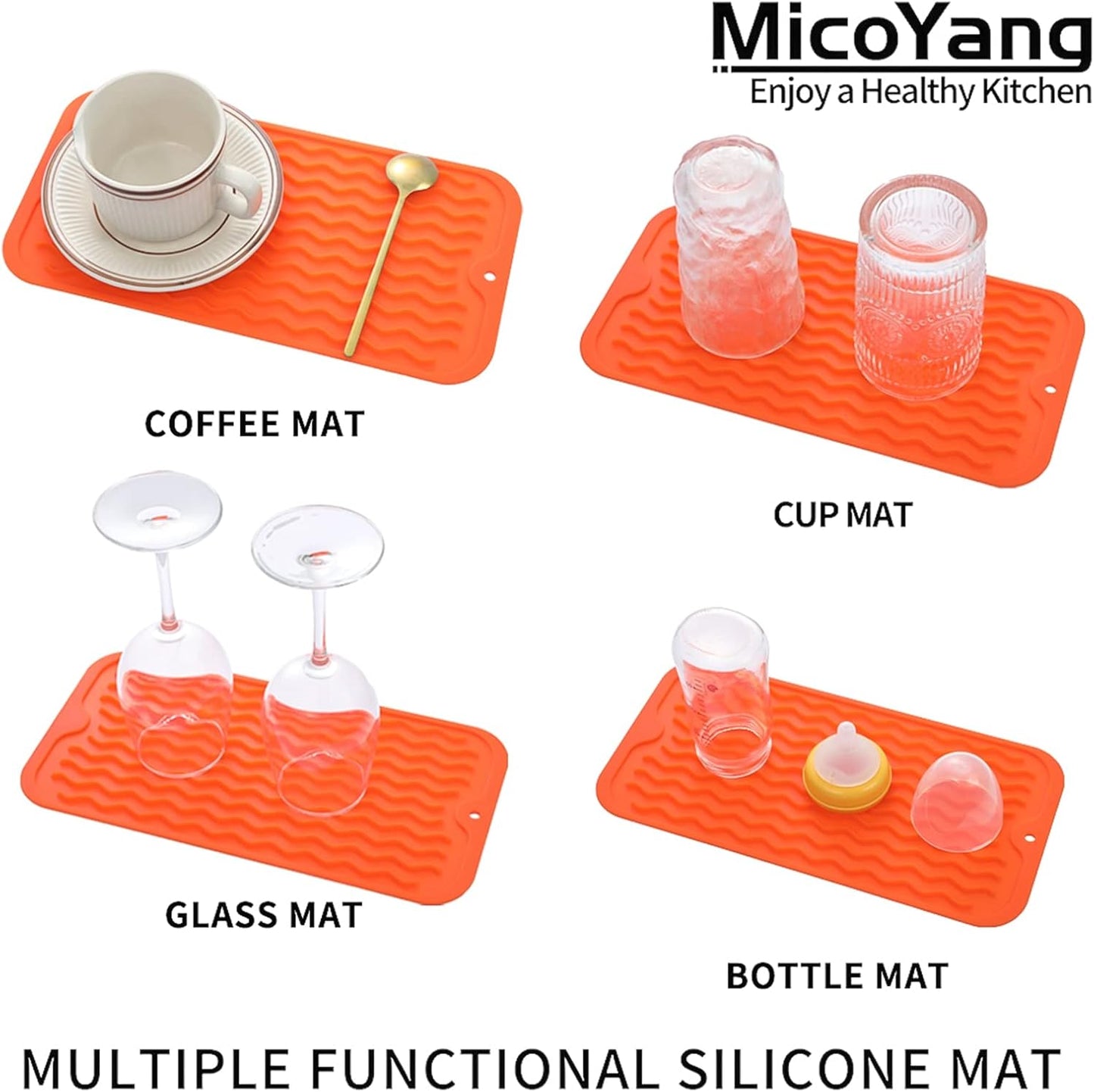 Silicone Dish Drying Mat for Multiple Usage,Easy clean,Eco-friendly,Heat-resistant Silicone Mat for Kitchen Counter or Sink,Refrigerator or Drawer Liner Orange S 12 inches x 6 inches