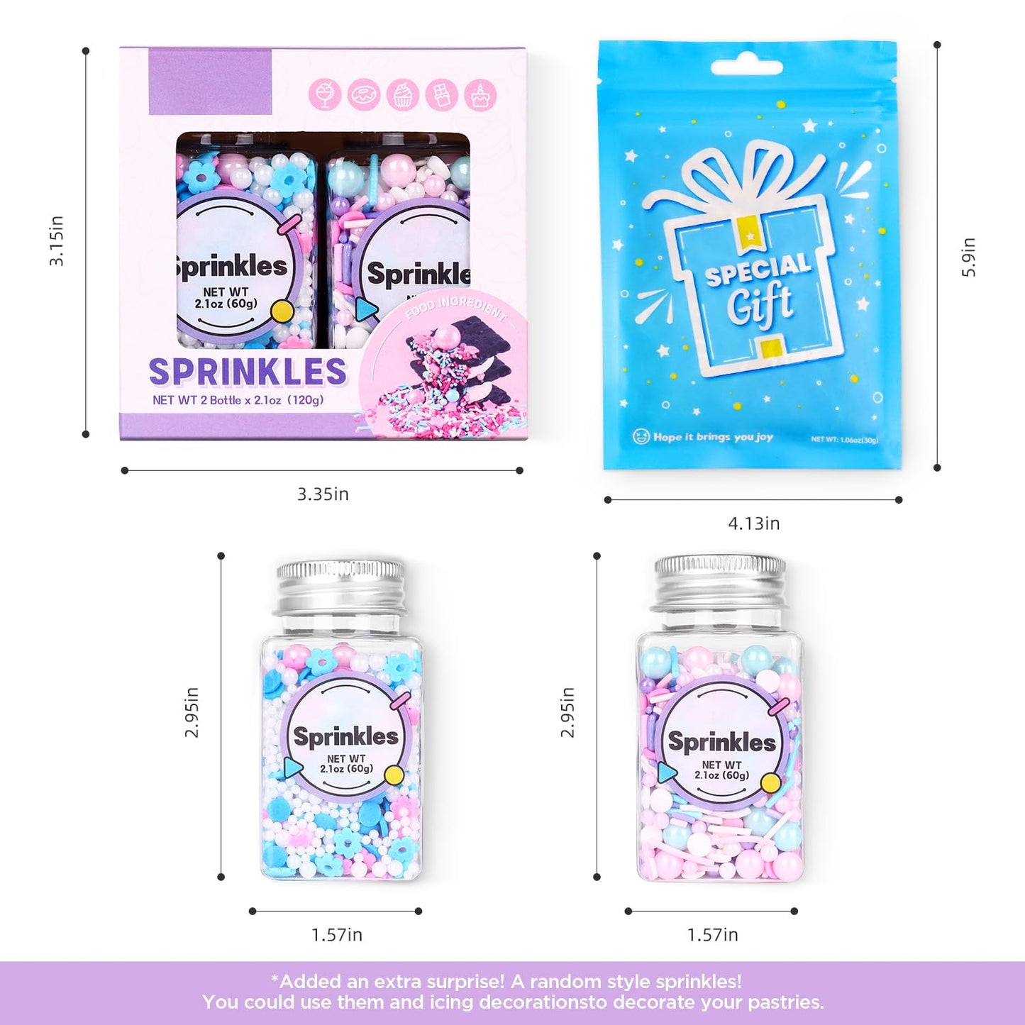 Edible Pink Sprinkles for Cake Decoration, Flower Sprinkles, Pearl Sprinkle, Pink Confetti Sprinkles for Valentines Cake Decoration, Cupcake, Ice Cream, Macaron(120g/4.23oz)