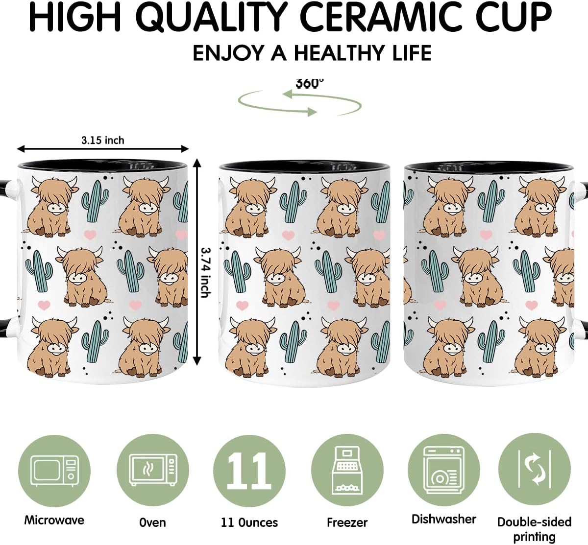 Highland Cow Coffee Mug 11oz, Highland Cow Gifts for Women, Cowgirl Stuff