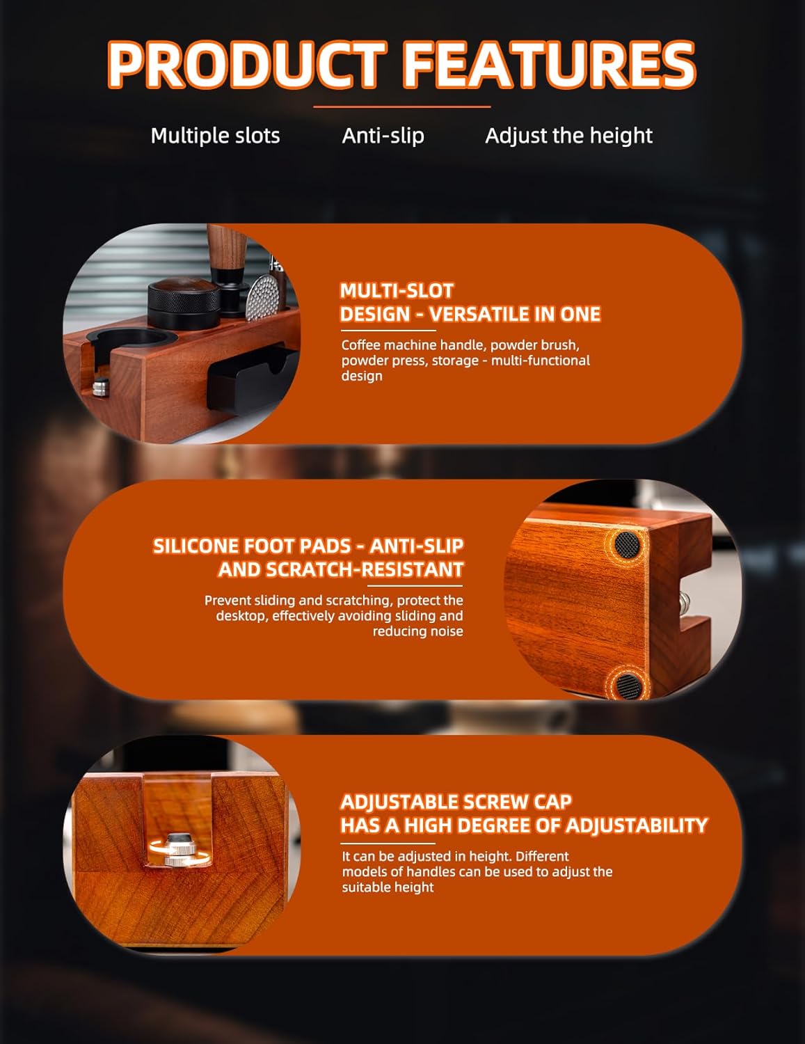 Espresso Tamping Station, Wood Knock Box Drawer Organizer Combo, Compatible with 51-58mm Portafilter and Tamper, for Home Baristas, Coffee Stations, and Espresso Tools Storage