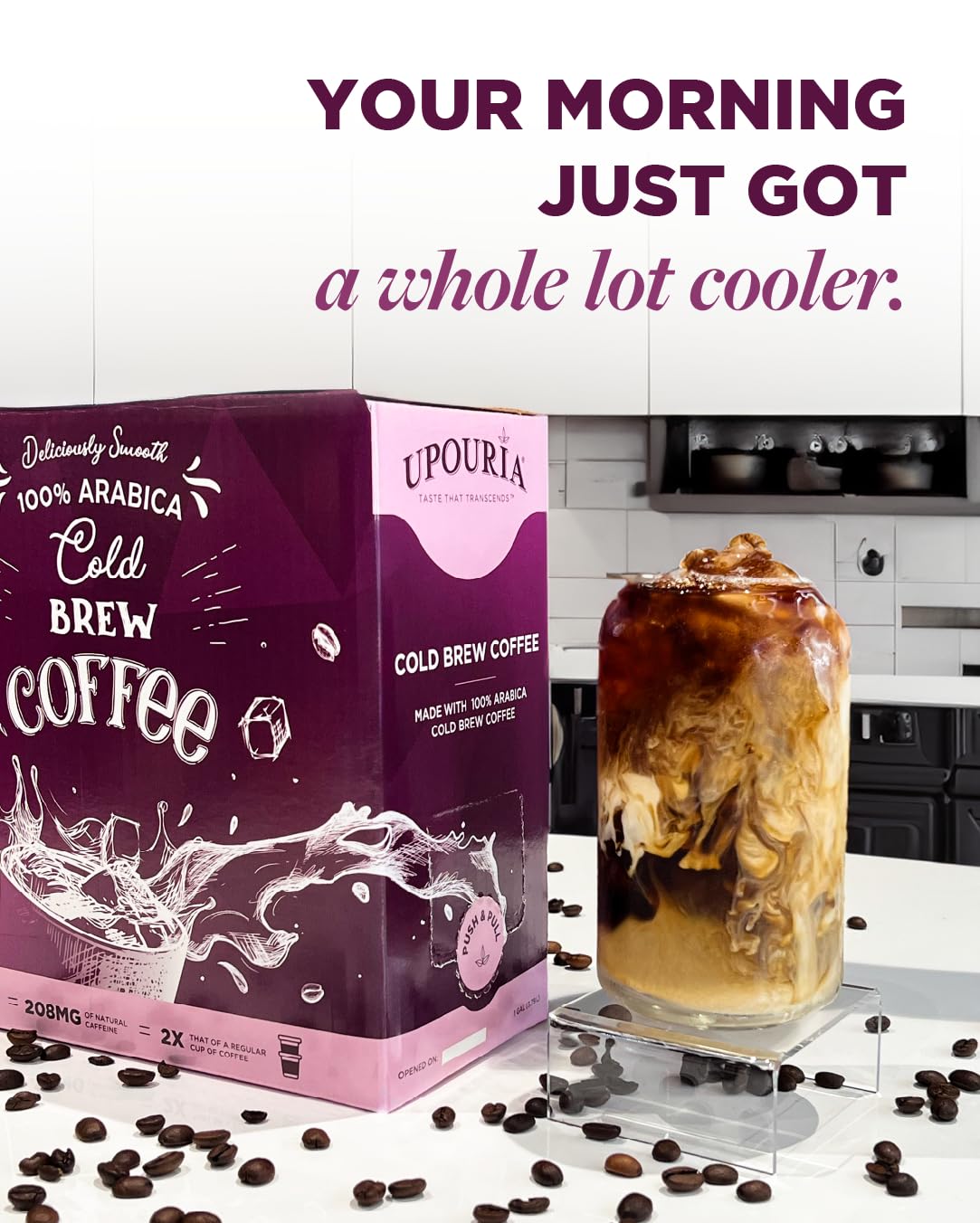 Upouria Cold Brew Coffee on Tap | Ready to Drink Cold Brewed Coffee | Cold Brew Coffee Drink Extracted from Premium Coffee Beans | Made from 100% Arabica Cold Brew Extract | Black & Bold | 128 fl oz