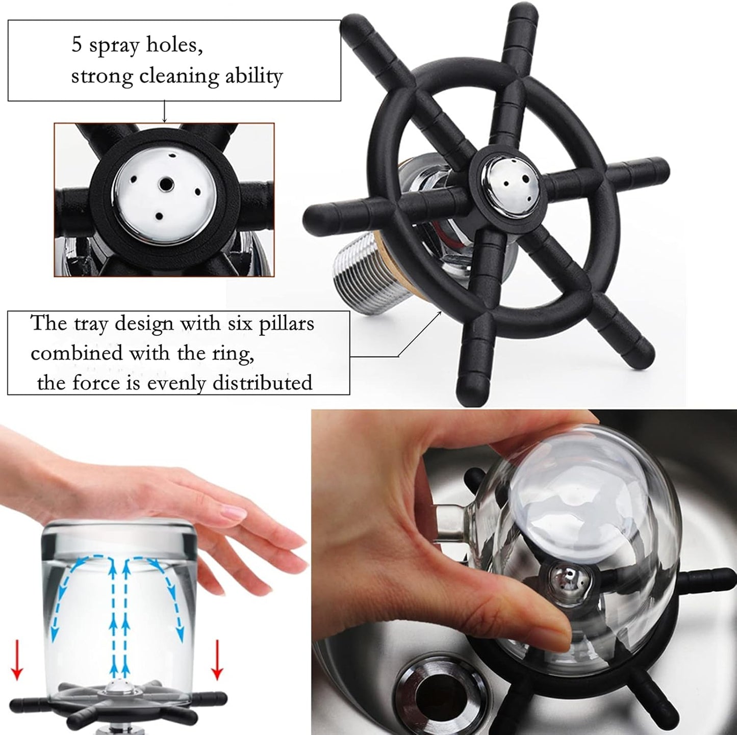 DIBTSA Pitcher Rinser, Automatic Glass Cup Washer, Stainless Steel Coffee Milk Tea Cup Cleaner, for Home Kitchen Hotel Bar Restaurant (6.9x6.3x2.6 Inch)