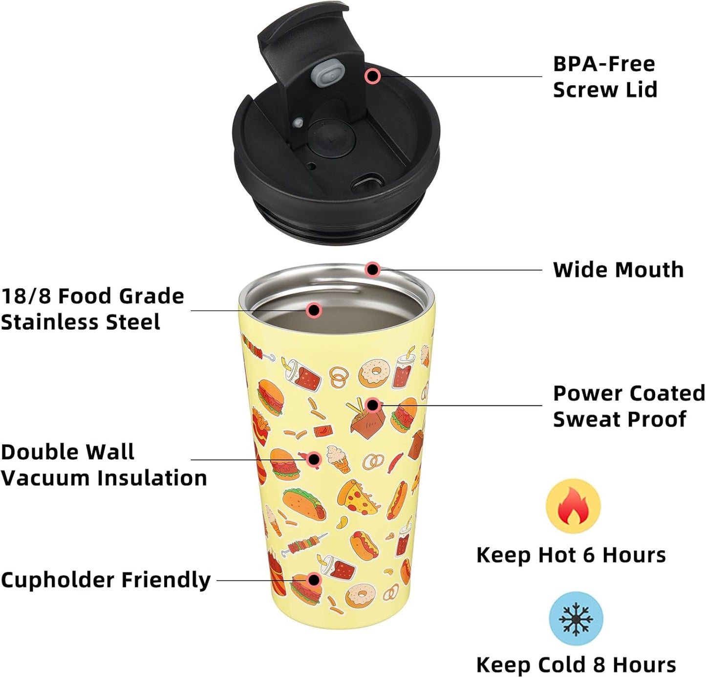 BJPKPK 18oz Tumbler With lid And Straw Stainless Steel Travel Coffee Mug Insulated Tumblers Cups,Yummy