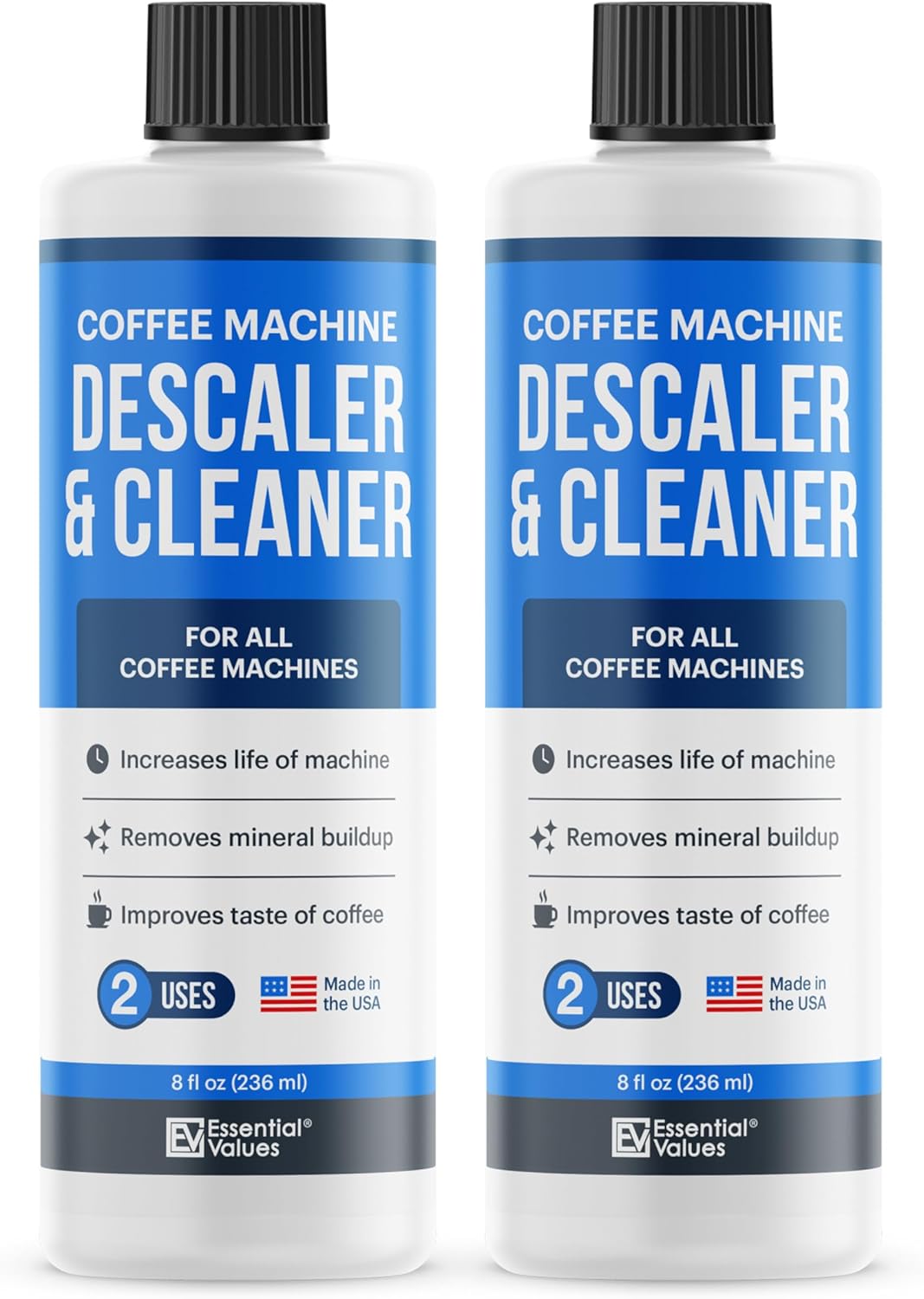 Essential Values Descaling Solution for Delonghi Keurig Breville Nespresso (4 Uses) - Coffee Machine Descaler Cleaner - Liquid To Descale Automatic Coffee Makers & Espresso Machines