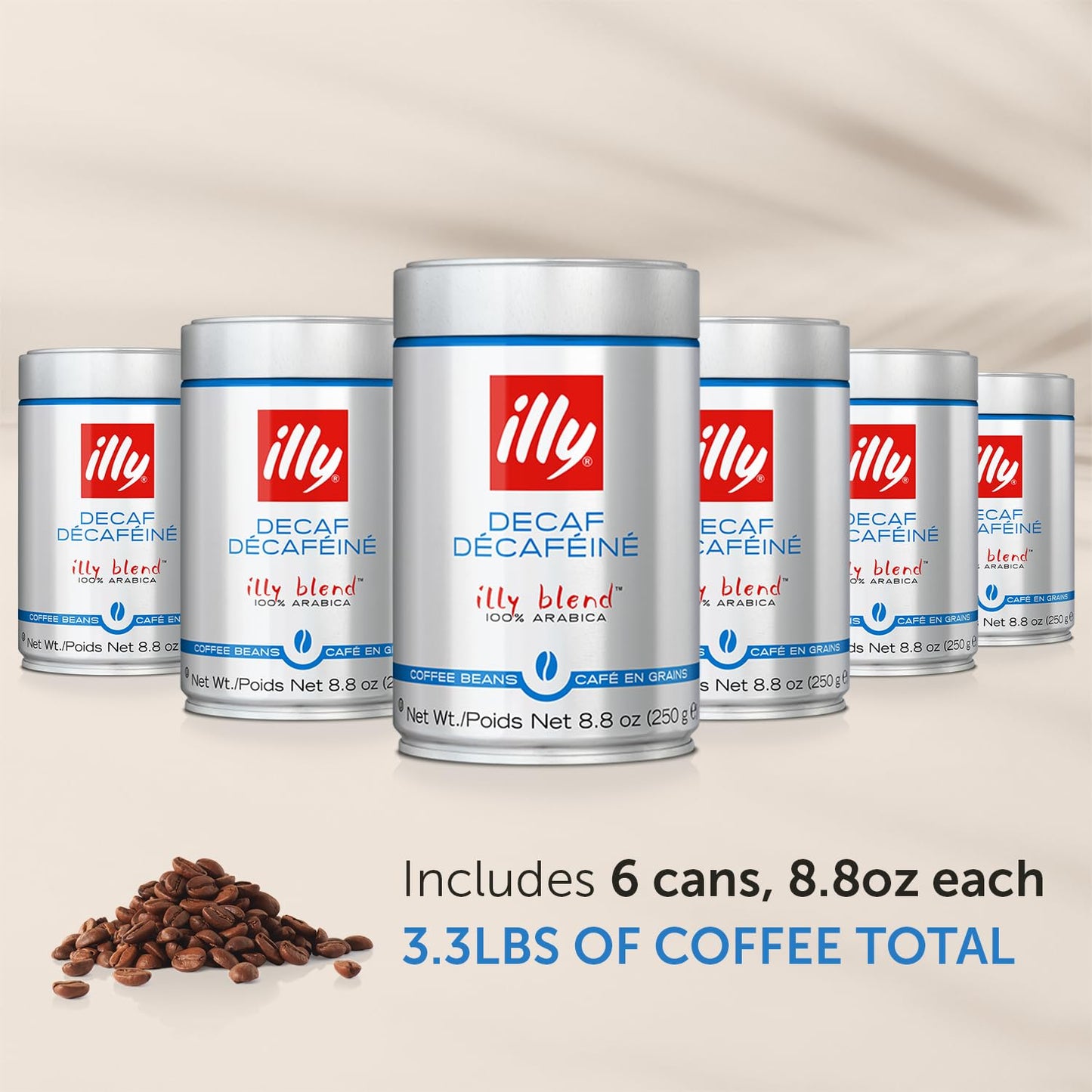 illy Whole Bean Coffee - Perfectly Roasted – Classico Decaf Roast - with Notes of Caramel, Toasted Bread & Chocolate - 100% Arabica Beans - No Preservatives – 8.8 Ounce, 6 Pack