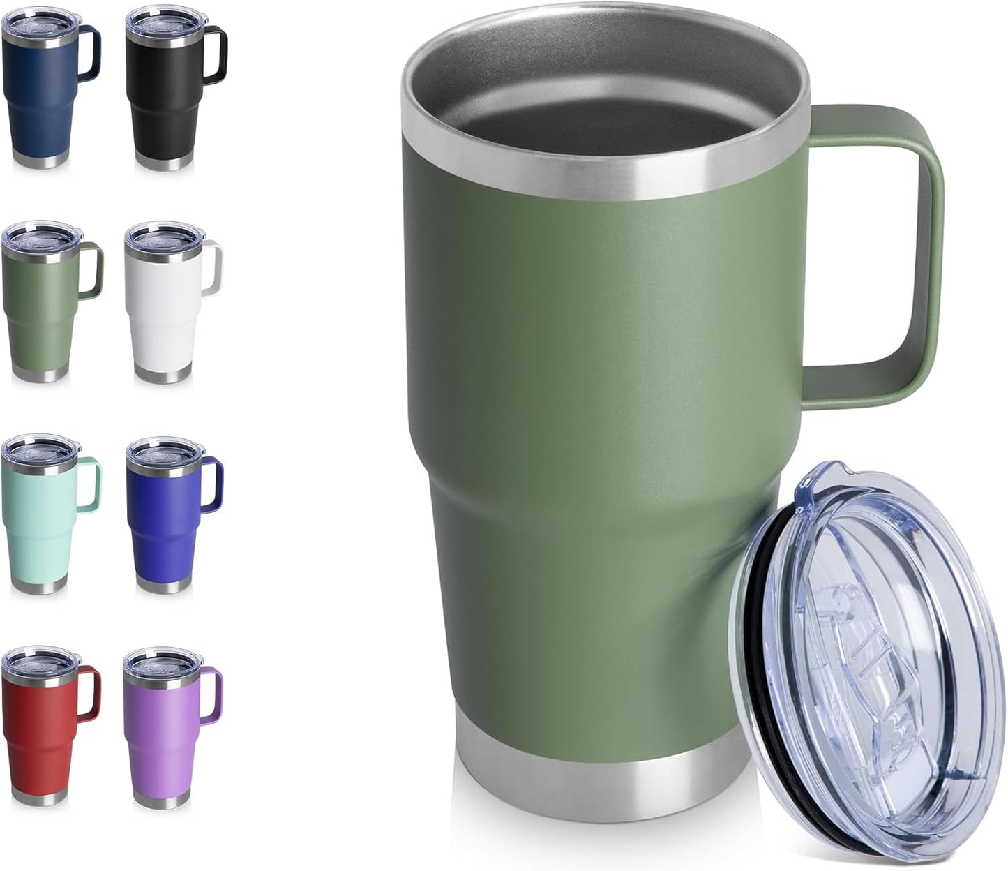 HASLE OUTFITTERS 20oz Tumbler with Handle, Stainless Steel Tumbler with Lid Metal Insulated Travel Coffee Mug Double Wall Vacuum Spill Proof Reusable Coffee Cup, Amy Green 1 Pack