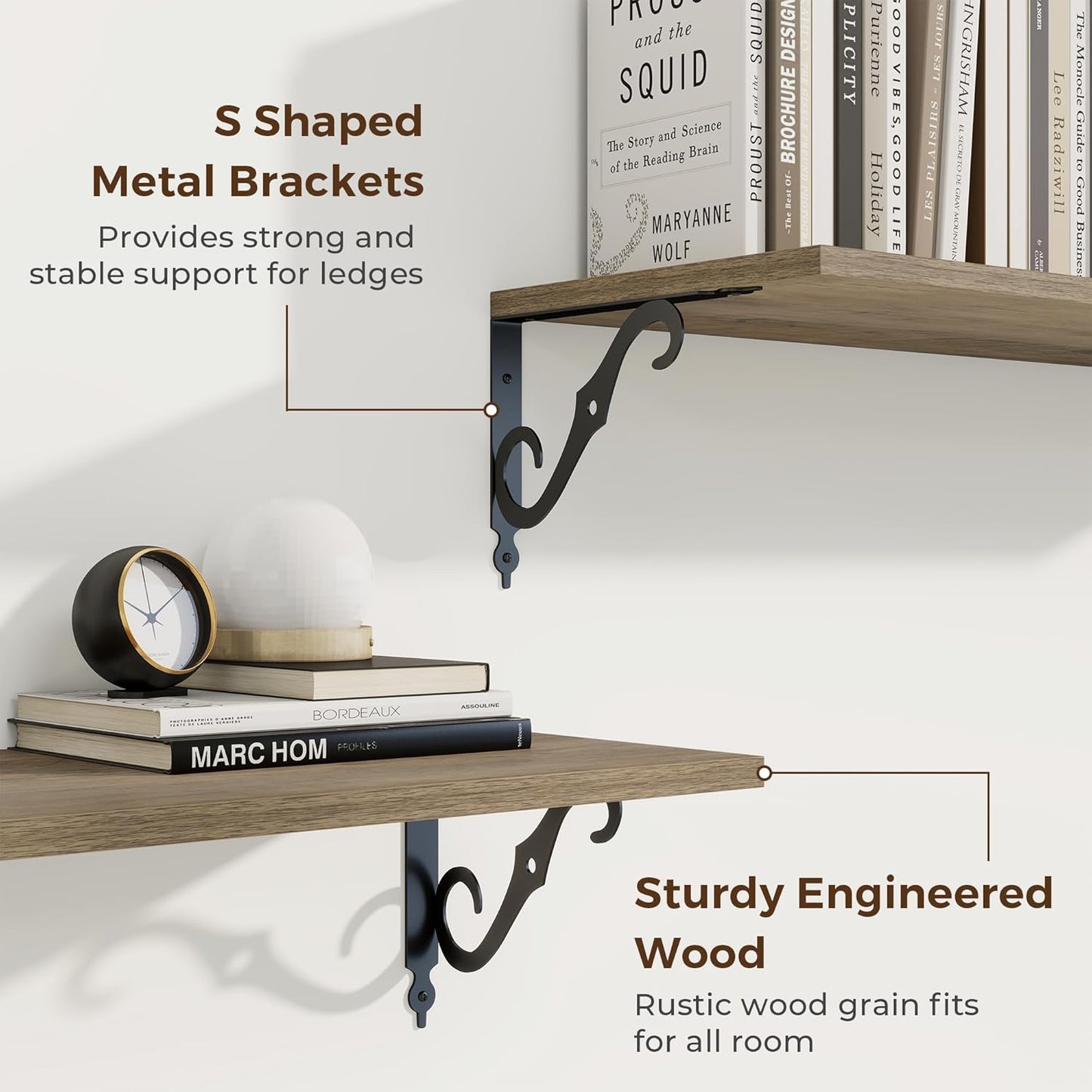 RICHFOCUS 12 Inch Deep Floating Shelves for Wall, 24" W x 12" D Wood Wall Shelves Set of 2, Wide Floating Shelves for Living Room, Bedroom, Kitchen, Bathroom and Decor Storage, Grey