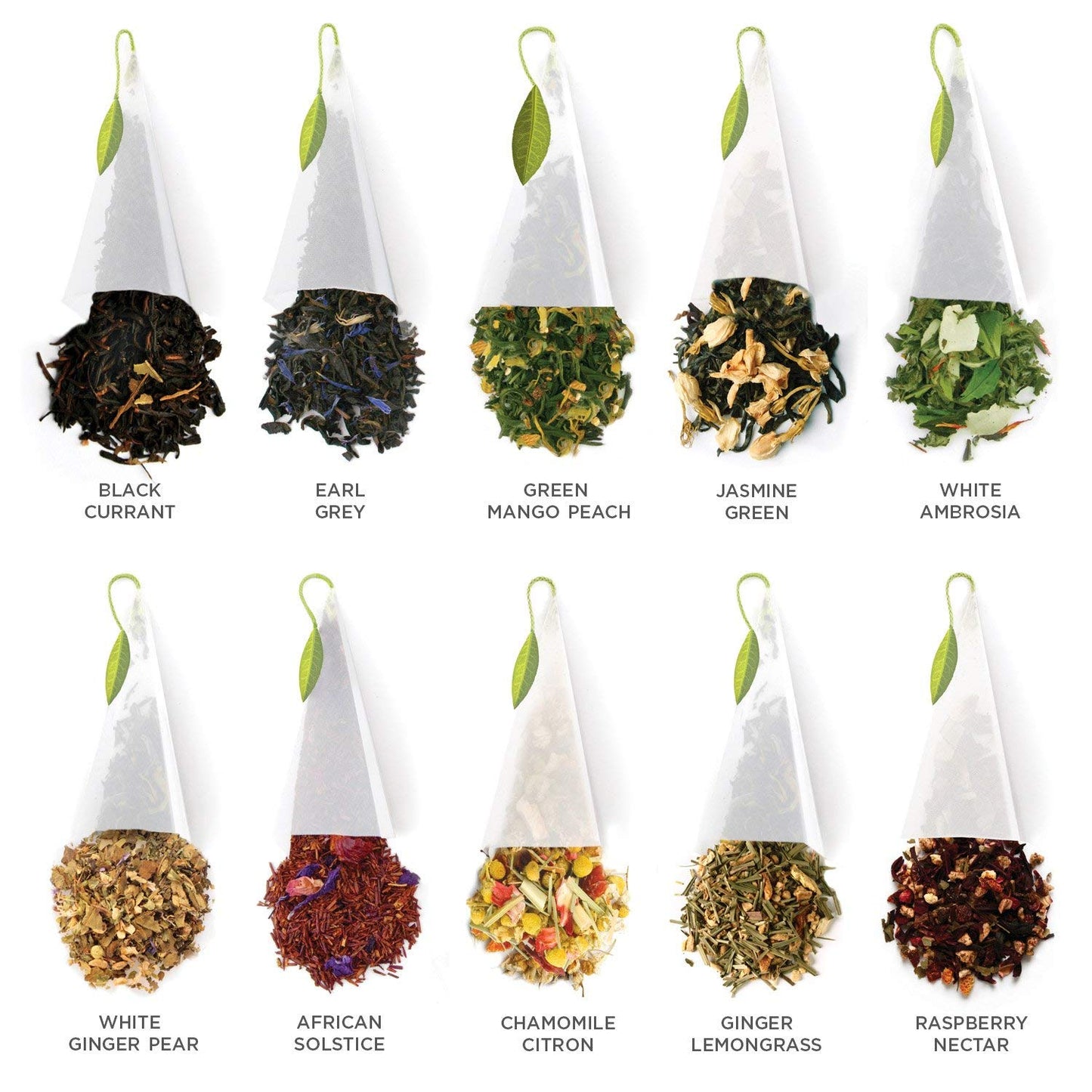 Tea Forte Tea Tasting Assortment Premium Petite Presentation Box Gift Set Sampler, 10 Count, 1 of Each Variety Individually Wrapped Handcrafted Pyramid Infuser Bags