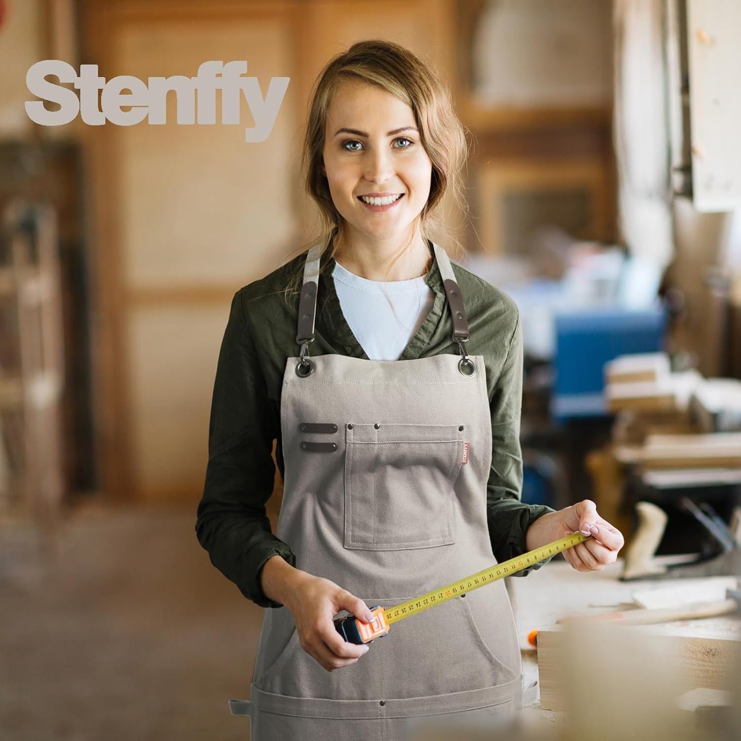 Kitchen Apron, Work Apron, Canvas, Multiple Pockets, Gardening, Painting, BBQ, Artist, Carpenter, Sizes M to XXL, Grey