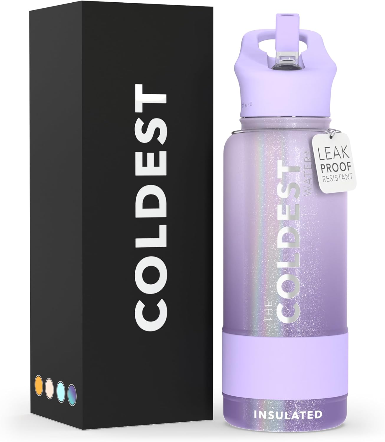 Coldest Insulated Water Bottle with Straw Lid - Stainless Steel Metal Insulated Bottle for Men & Women (Purple Ombré Glitter, 32 oz)