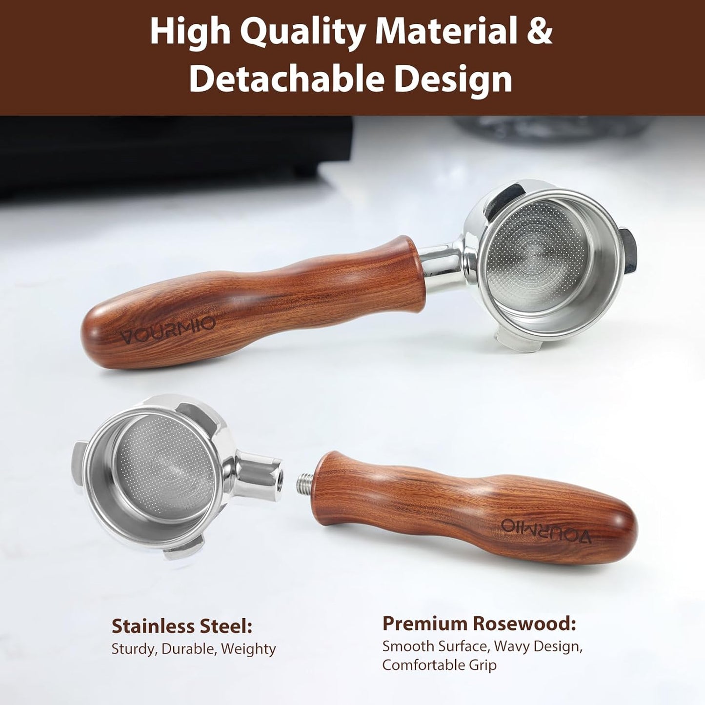 54mm Bottomless Portafilter - Breville Compatible Naked Portafilter, Rosewood Handle & 18-20g Filter Basket & Puck Screen Included, Fits Barista Express, Pro, Touch, Bambino Plus, Infuser