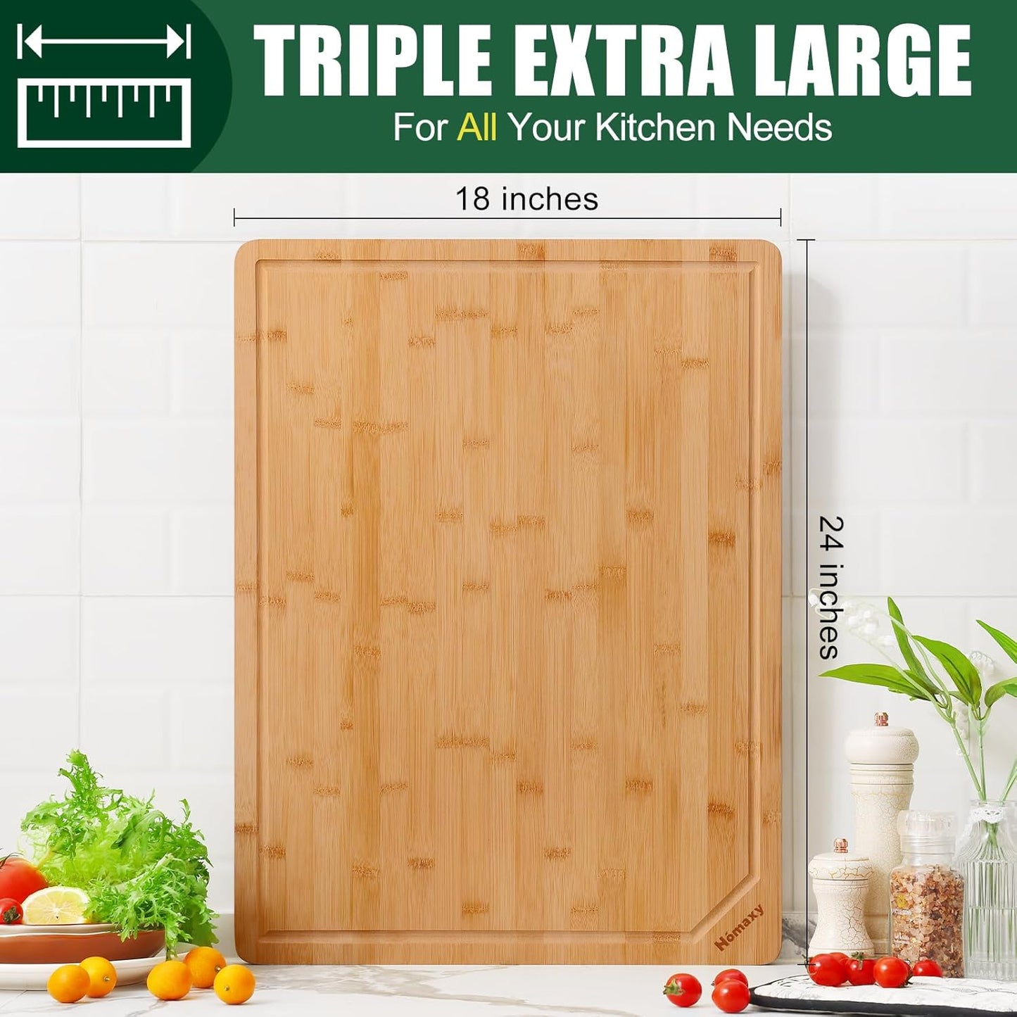 Homaxy Extra Large Organic Bamboo Cutting Boards for Kitchen, 24"x18" Wooden 3XL Cutting Board with Juice Groove and Handles, Charcuterie Butcher Block Wood Serving & Chopping Board - Pre Oiled