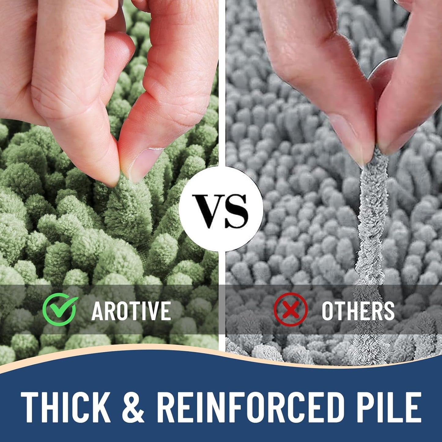 Arotive Luxury Chenille Bathroom Rug Mat, Extra Soft Thick Absorbent Shaggy Bath Rugs, Non-Slip Machine Wash Dry, Plush Bath Mats for Bathroom, Shower and Tub, 45x27, Sage Green