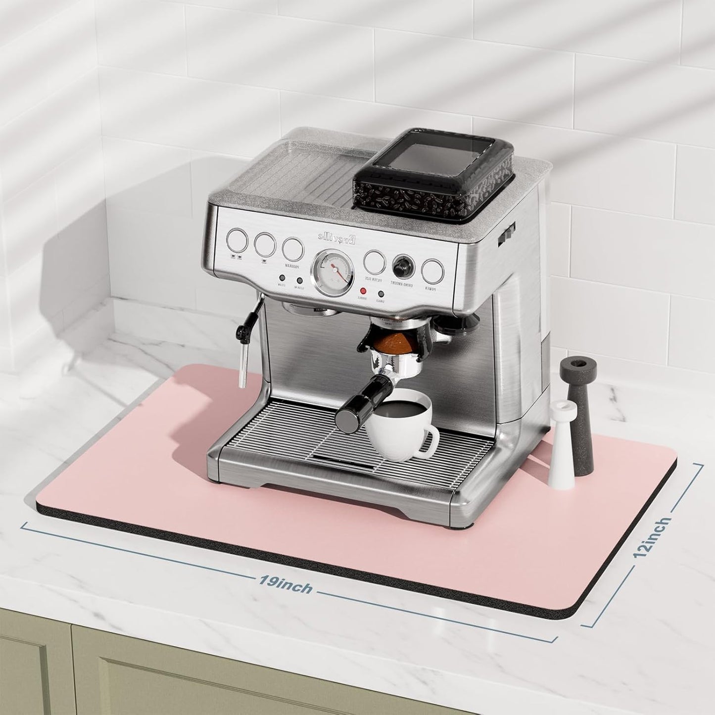 Rnivvi Coffee Mat, 12" x 19" 3MM Coffee Bar Mats for Espresso Machine Station Accessories and Organizer, Hide Stain Rubber Backed Absorbent Dish Drying Pad for Kitchen Counter, Cute Bar Decor Pad,Pink