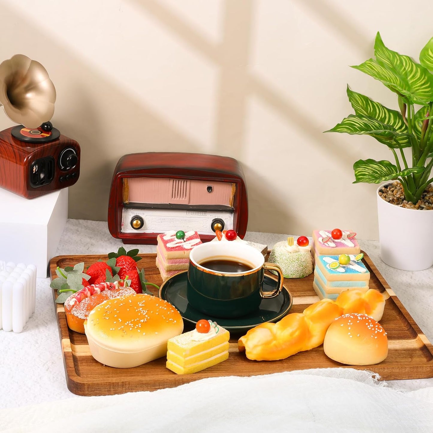 2 PCS 16 x 12 in Large Solid Acacia Rectangular Wood Serving Trays Natural Wooden Boards Serving Platters for Bar Coffee Party Dessert Tray