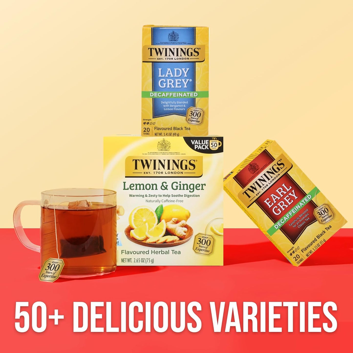 Twinings Decaffeinated Lady Grey Black Tea Individually Wrapped Bags, 20 Count (Pack of 6), Orange Peel & Lemon Peel, Enjoy Hot or Iced, 120 Teabags