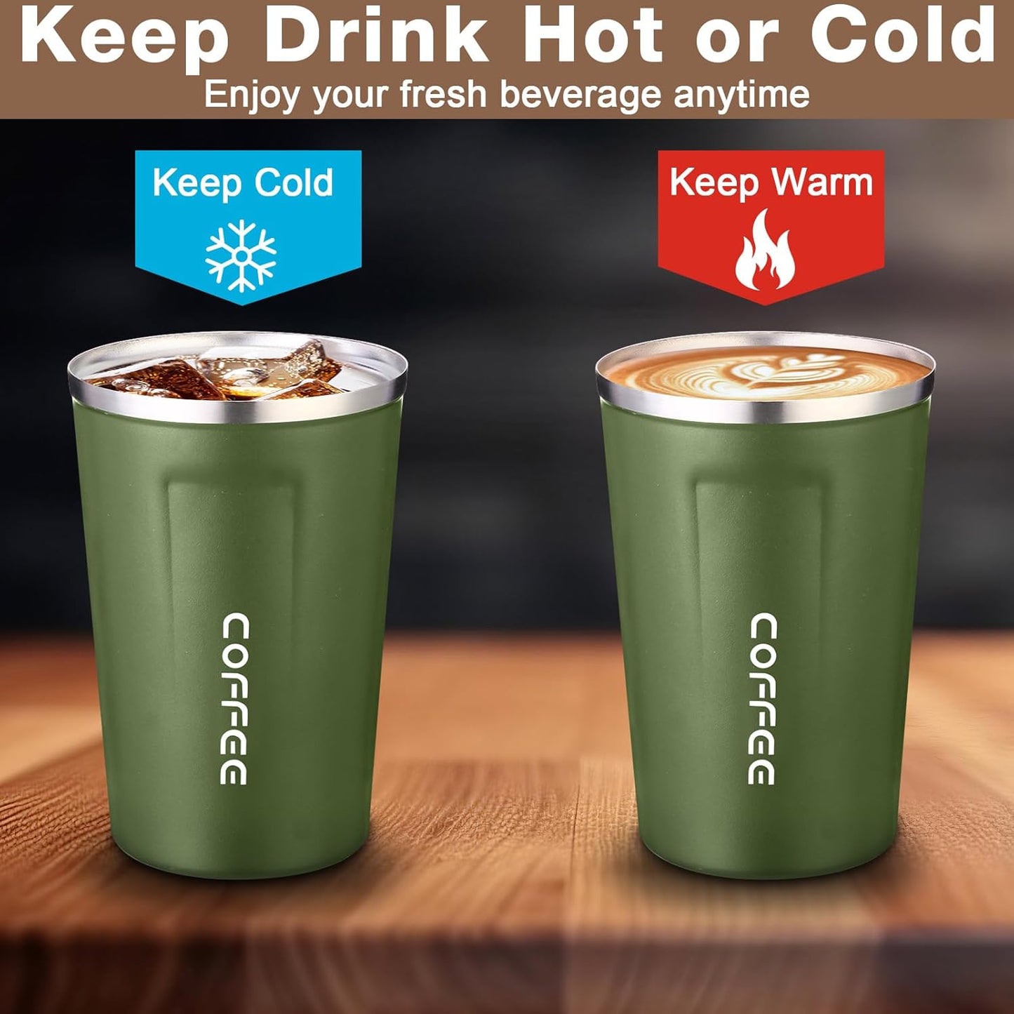 6 Pack Travel Coffee Mugs 12oz Double Wall Insulated Coffee Cups Bulk with Lid Vacuum Stainless Steel Leak Proof Reusable Portable Tumblers for Cold and Hot Drinks(Black, Blue, Green)