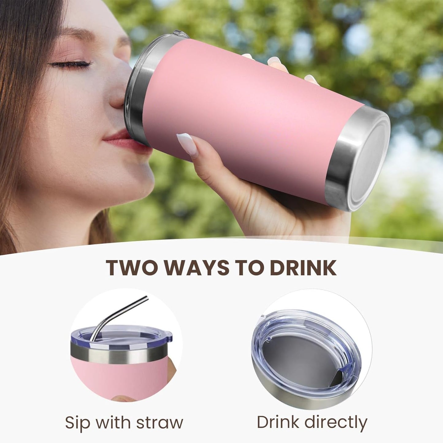 MEWAY 20oz Tumbler 8 Pack Double Wall Vacuum Insulated Travel Mug Bulk, Stainless Steel Tumblers with Lid and Straw, Durable Powder Coated Coffee Cups for Cold & Hot Drinks (Pink, 8)