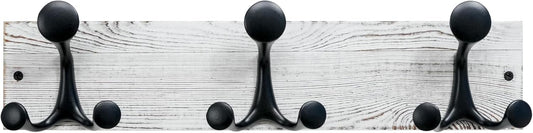SKOLOO 17-Inch Wood Coat Rack Wall Mount with 3 Triple Hooks - Ideal for Family Entrances, Classrooms, and Pet Supplies Storage - Perfect Coat Hooks for Wall,Distressed White Wash