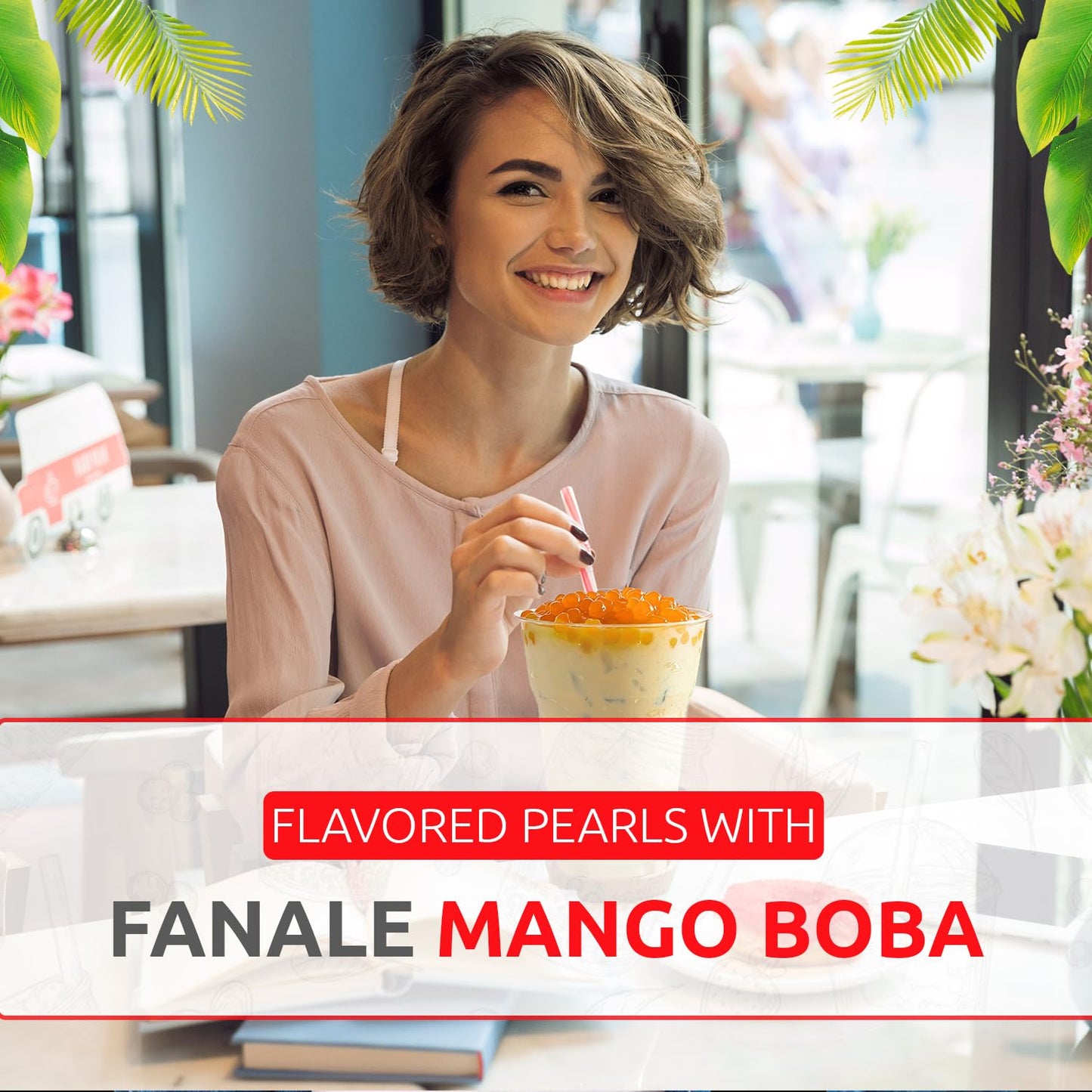 Fanale Mango Popping Boba Pearls, Vegan, Non GMO, Gluten Free, Fat Free, Perfect for Bubble Tea, Smoothies, Ice Cream, Desserts, and Beverages.