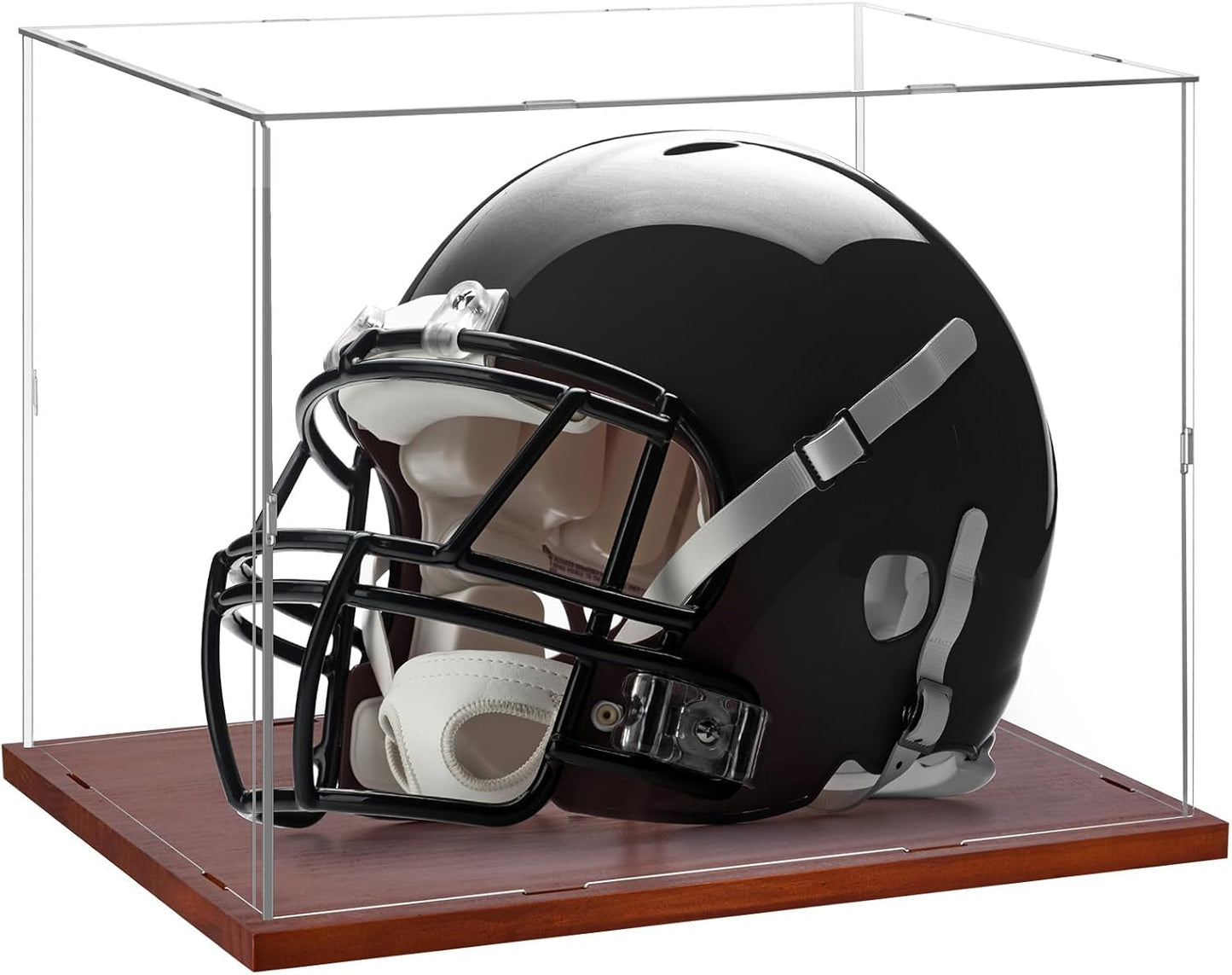 Full Size Football Helmet Display Case - 15.4×11×11.8in Interior, 100% Wooden Base, Compatible with Baseball/Motorcycle/Racing Helmets, High-Transparency Acrylic with UV Protection