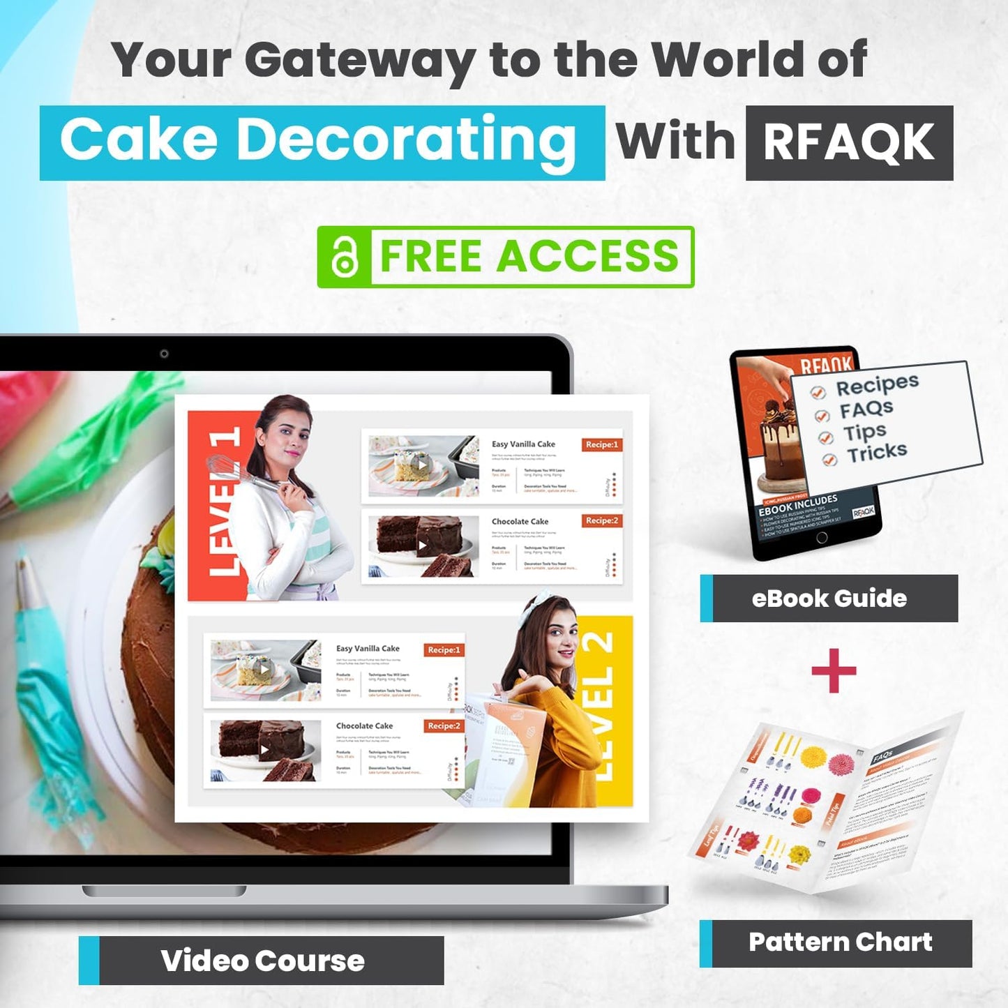 RFAQK 74 PCs Icing Piping Bags and Tips Set, Cake Decorating Kit with 48-Numbered Piping Tips, 20+1 Pastry Bags for Cookie Cupcake Cake Decoration, Cake Decorating Tips Set with Booklet and E-book