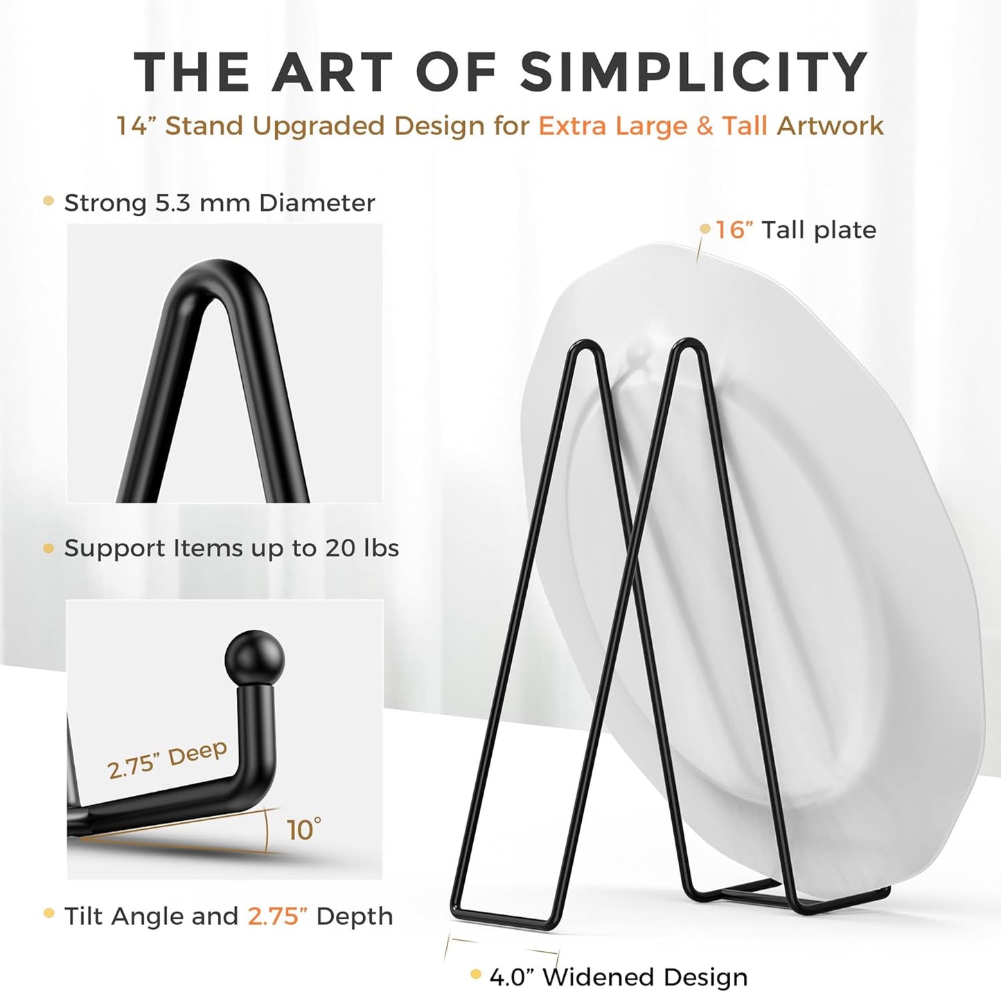 TR-LIFE 14 Inch Heavy Duty Plate Stand (2 Pack) - Metal Display Easel for Large Plates, Platters, Picture Frames, Signs, and Posters