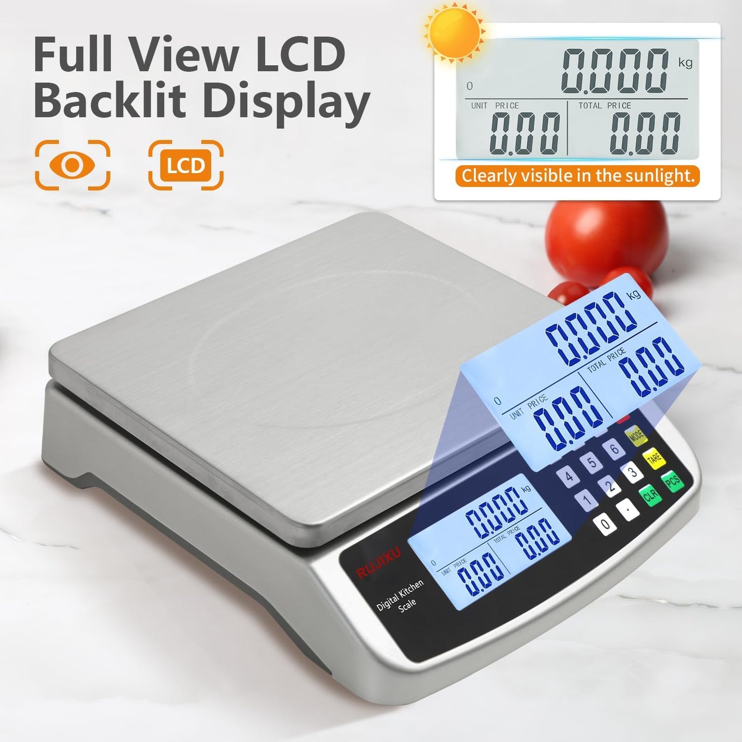 Food Scale 88lb/40kg Large Digital Kitchen Scale 0.05oz/1g with Price Computing Commercial Scale 304 Stainless Steel gram Scale for Baking Cooking Meat Restaurant ，USB or AA Battery(Included)