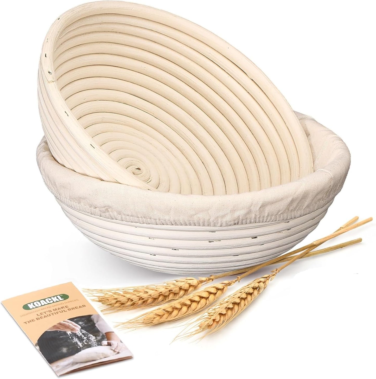 Sourdough Bread Baking Supplies, Bakery Premium Round Banneton Basket 2 Pack with Liner - Perfect Brotform Proofing Basket for Making Beautiful Bread