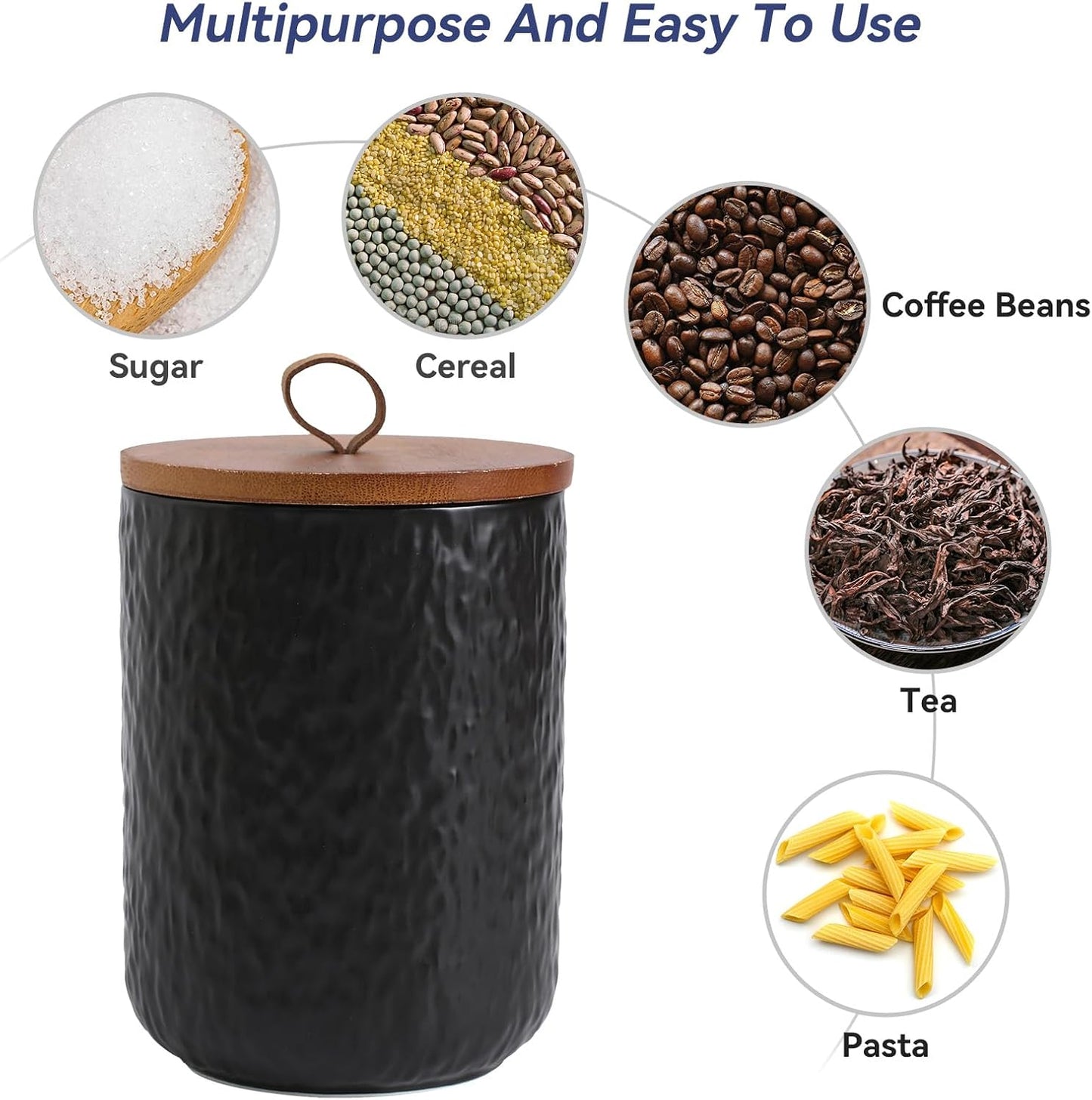Kitchen Canisters for Countertop, Ceramic Coffee Canisters with Airtight Lids Food Storage Jars Sugar Container for Kitchen Counter Tea, Coffee Beans, Spice (#001Black-44oz/1300ml)
