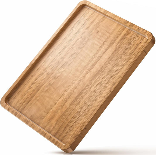 Wood Tray for Coffee Tea Extra Large Wooden Serving Tray for Food Fruit Snack Decorative Serving Platter, 17.7x13.8 Inches